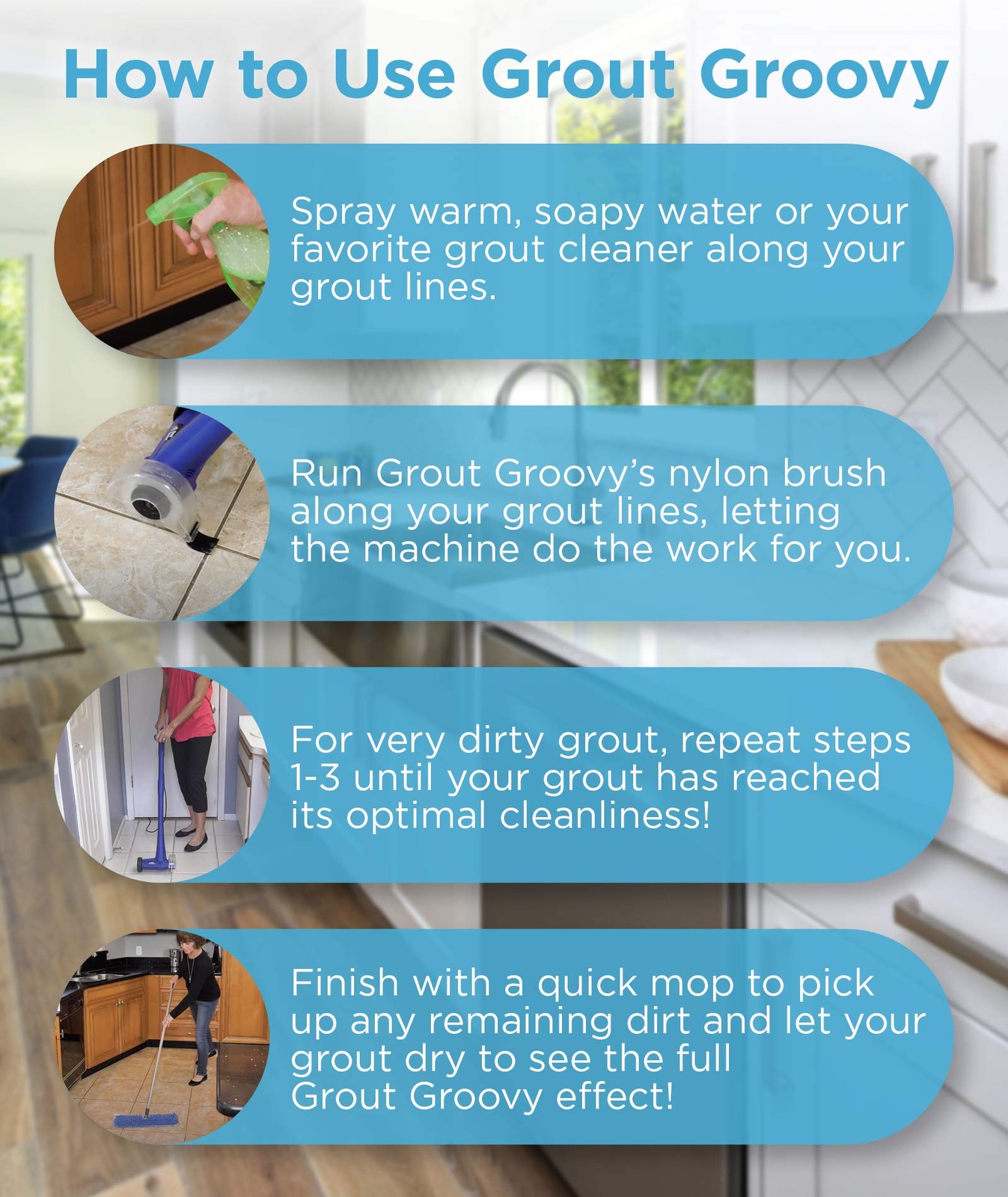 Grout Groovy! Electric Stand-Up Grout Cleaning Machine for Tile Floors & Bathroo