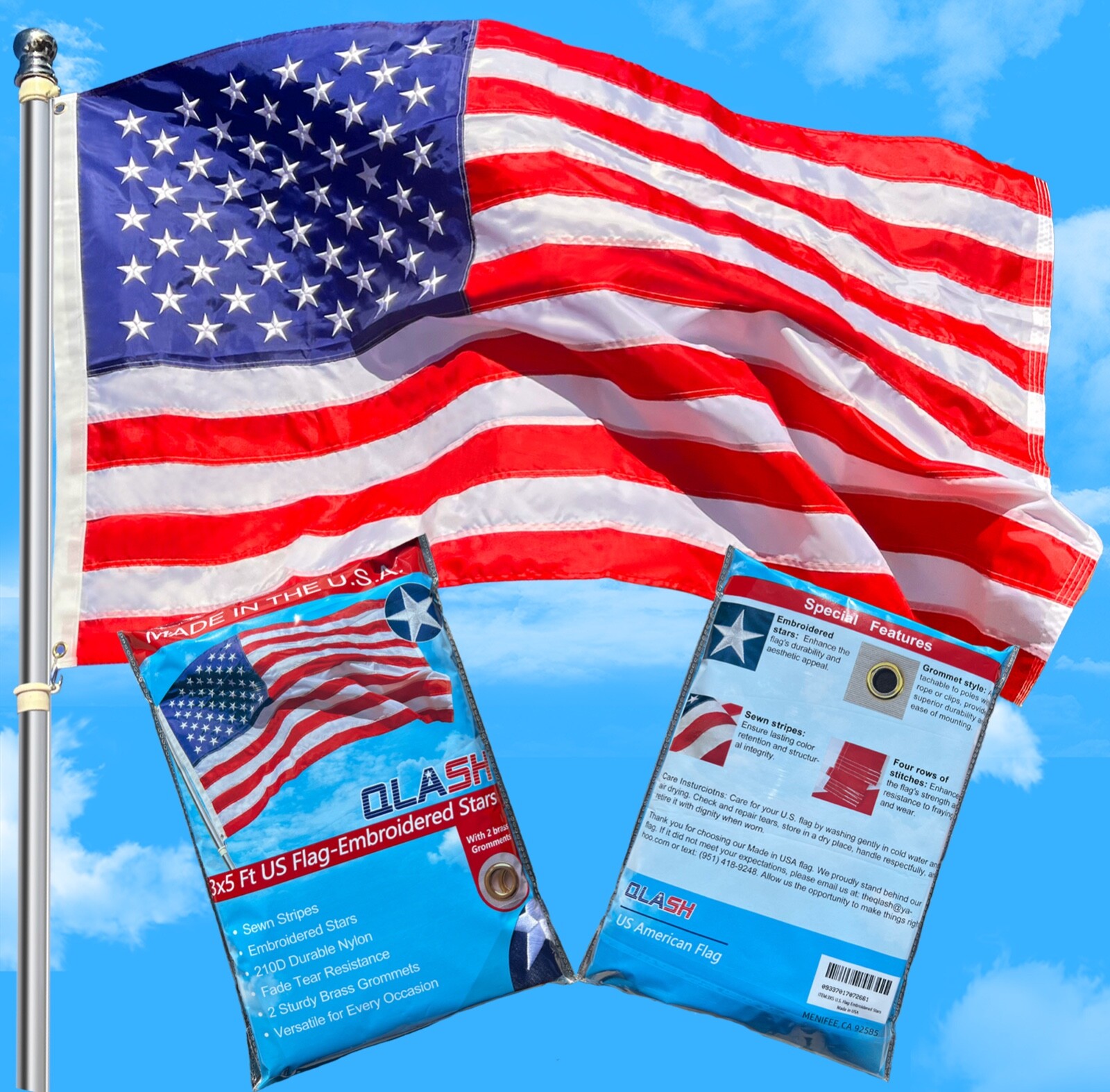 American Flags 3x5ft USA US Flag,Deluxe Embroidered Stars Heavy Duty for Outdoor
