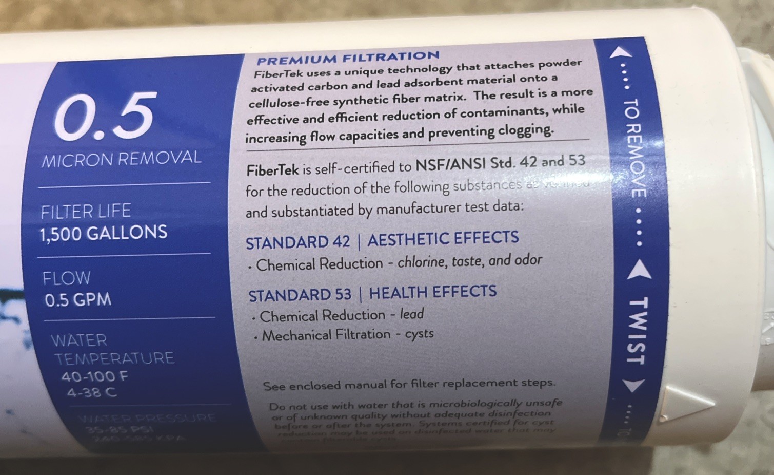 Water filter Natural Choice FiberTek Filter – 6906 removes Chlorine, Taste, odor