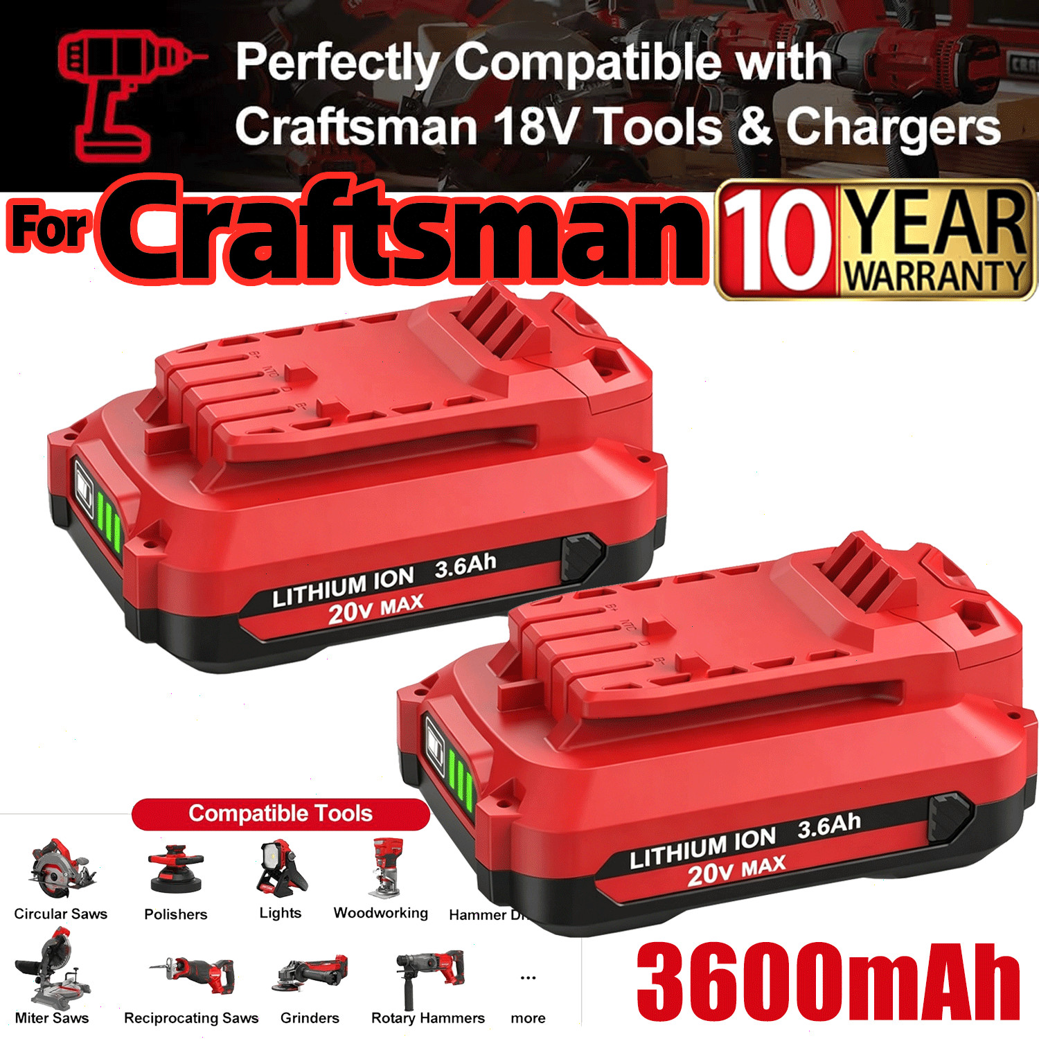 2PACK For Craftsman 20V 3.6Ah Li-ion Battery or Charger CMCB205 CMCB204 CMCB202