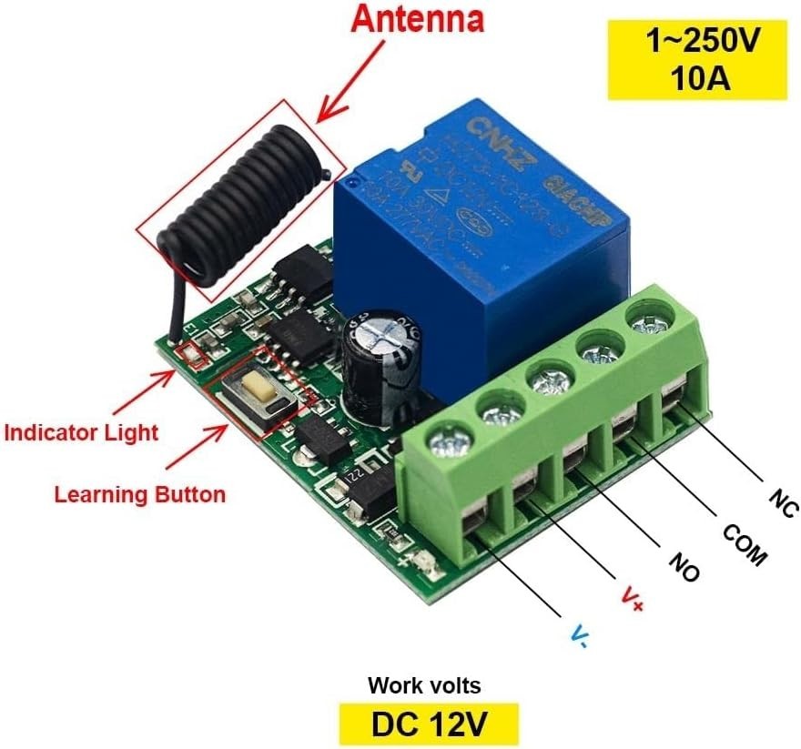 433Mhz Universal Wireless Remote Control Switch DC 12V 1CH Relay Receive