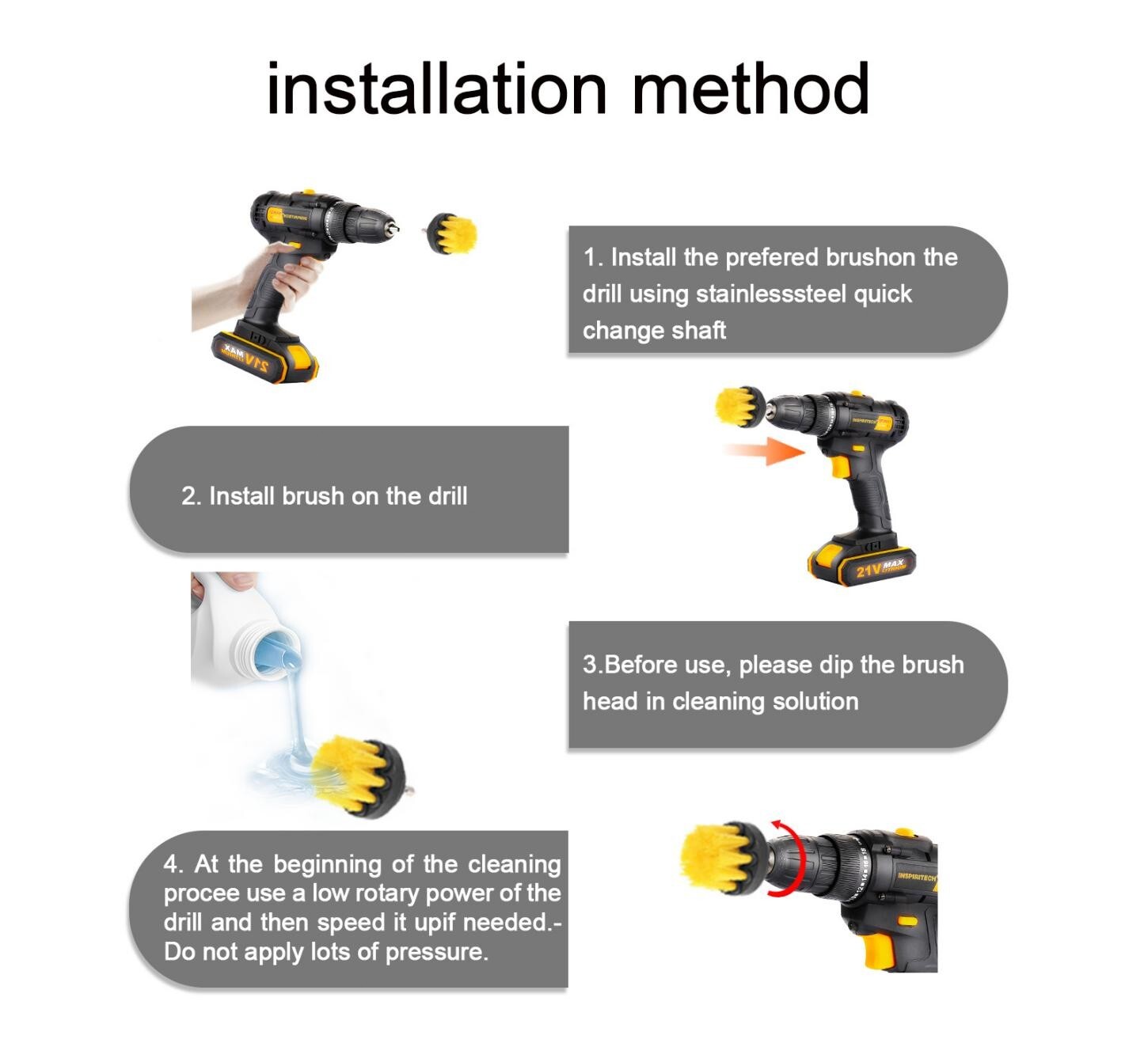 3PCS Drill Brush Power Scrubber Drill Attachments For Carpet Tile Grout Cleaning