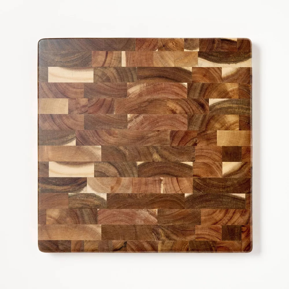 14″x14″ End Grain Acacia Wood Cutting Board Natural – Figmint