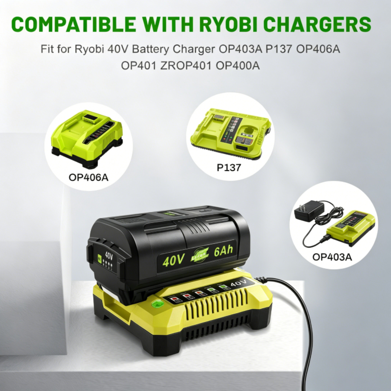 40 Volt Battery 6Ah for Ryobi 40V Lithium Battery OP40602 OP4050 OP40261 OP4060