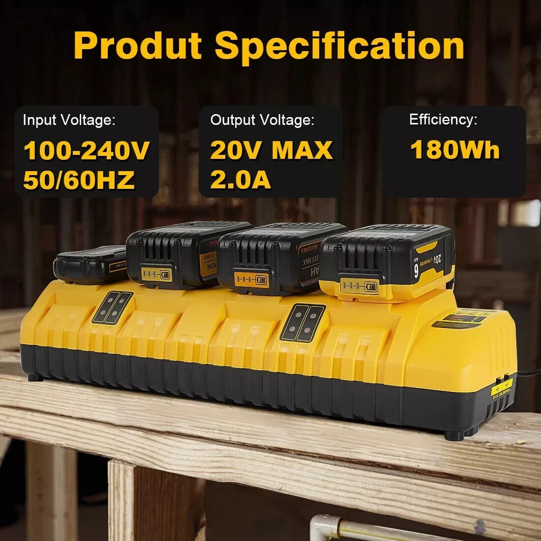 DCB104 20V MAX Battery Charger Replacement for Dewalt Battery Charger, 4 Port