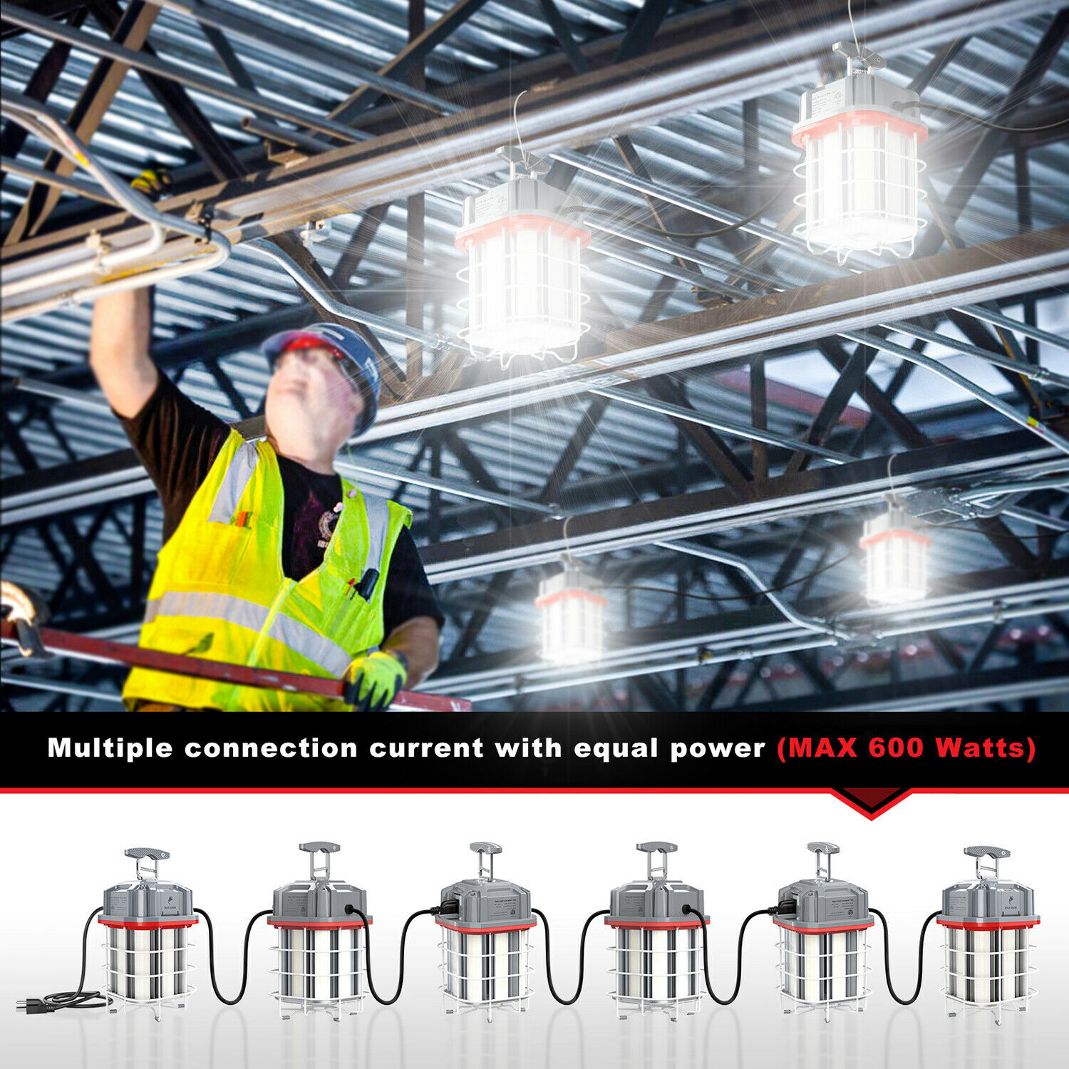 80W 100W 125W 150W LED Temporary Work Light Linkable Construction Jobsite Light