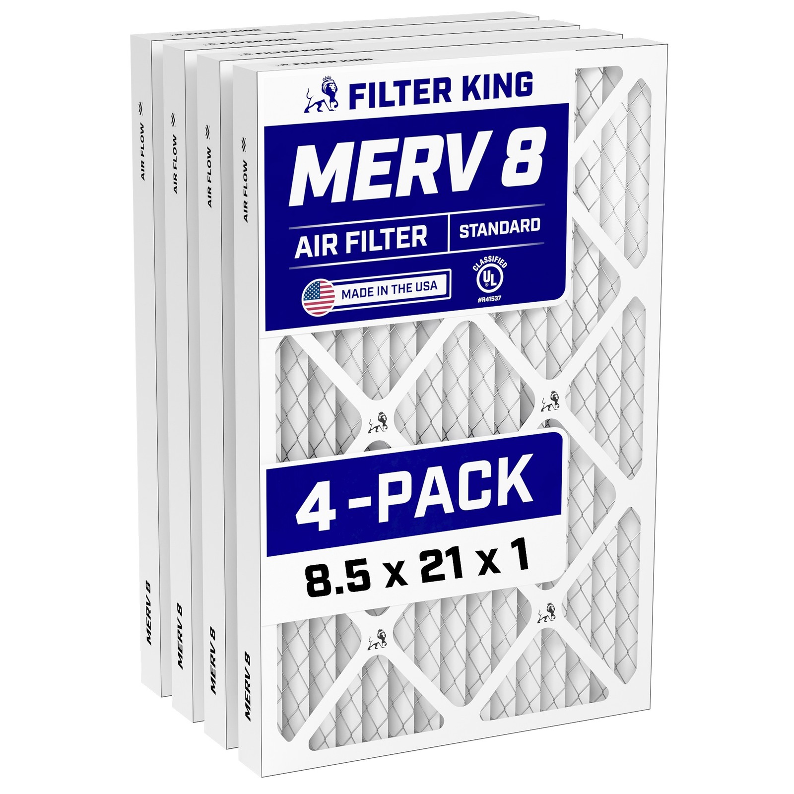 Filter King 8.5x21x1 Air Filter 4-PACK MERV 8 Actual Size 8.5 x 21 x .75″