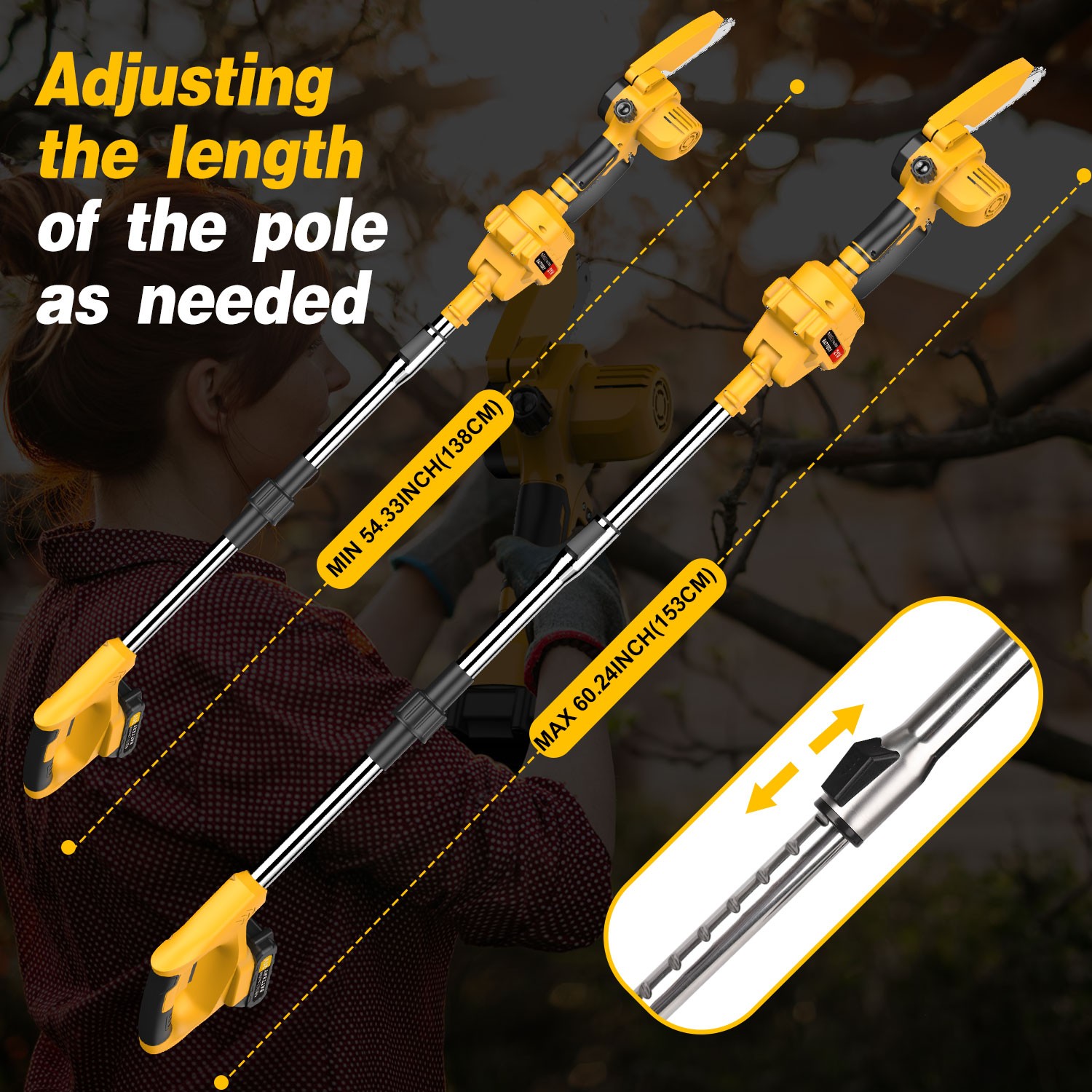 21V Cordless Pole Saw 6″ Mini Chainsaw 2-in-1 Tree Trimming Extension Rod Saw