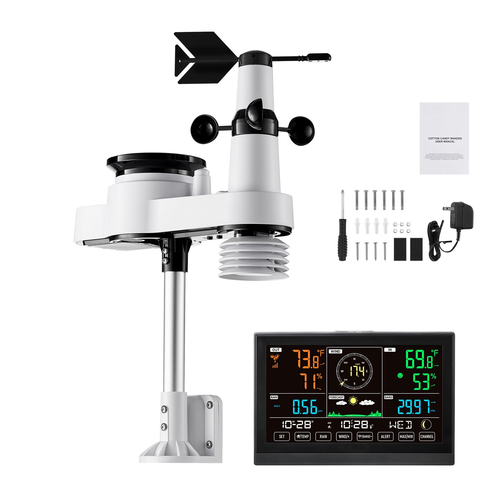Uimoso 5-in-1 Wireless Weather Station 7.5” Display and Indoor-Outdoor Sensor