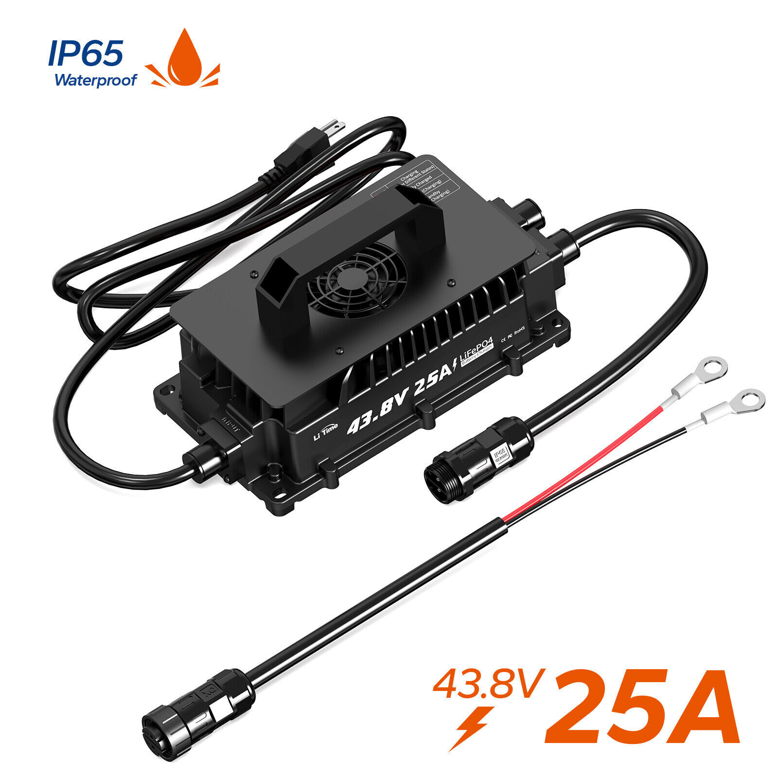 LiTime 43.8V 25A Waterproof AC-DC Charger for 36V(38.4V) Lithium LiFePO4 Battery