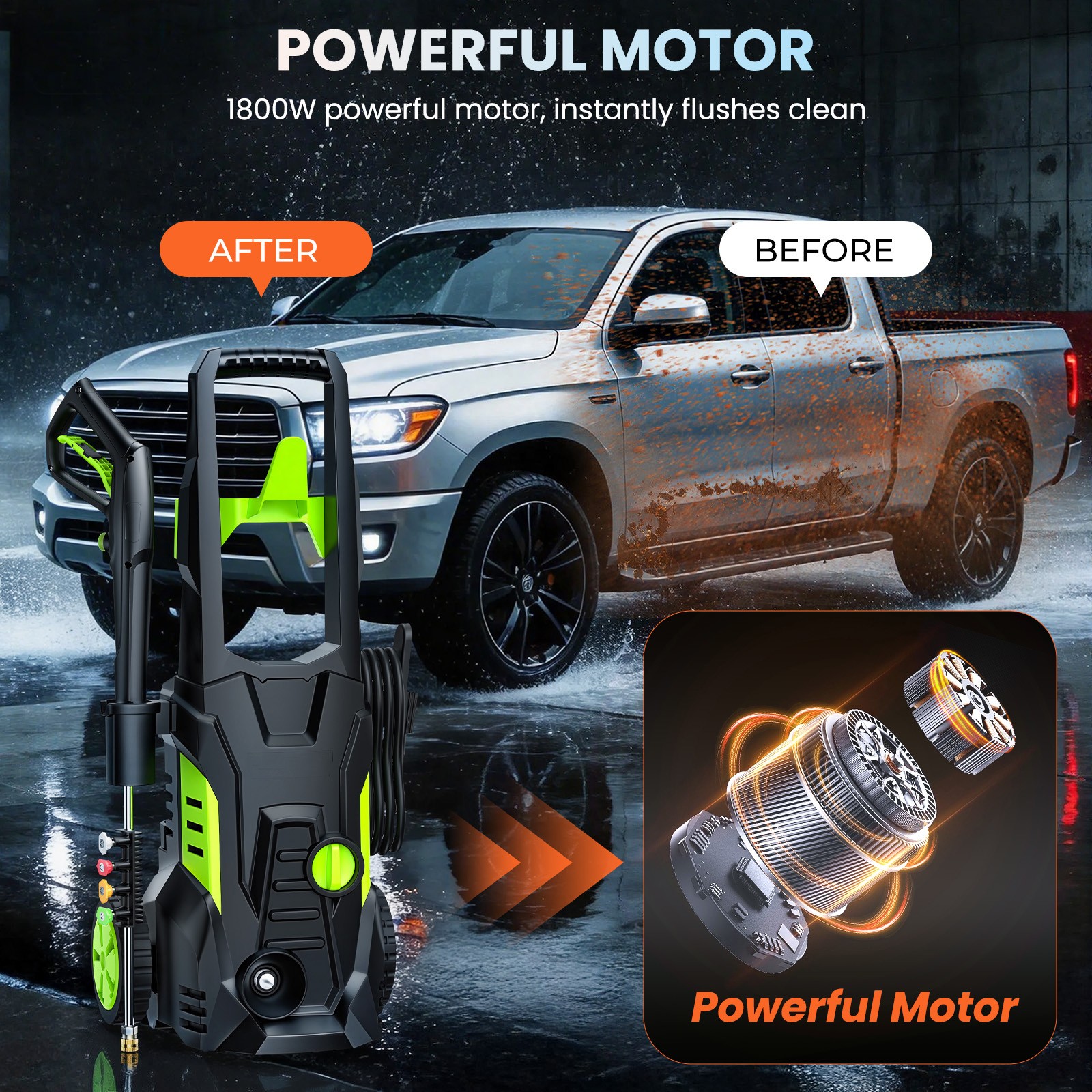 5000PSI Electric Pressure Washer Max 3.0GPM Portable Power Washer 4 Quick Nozzle