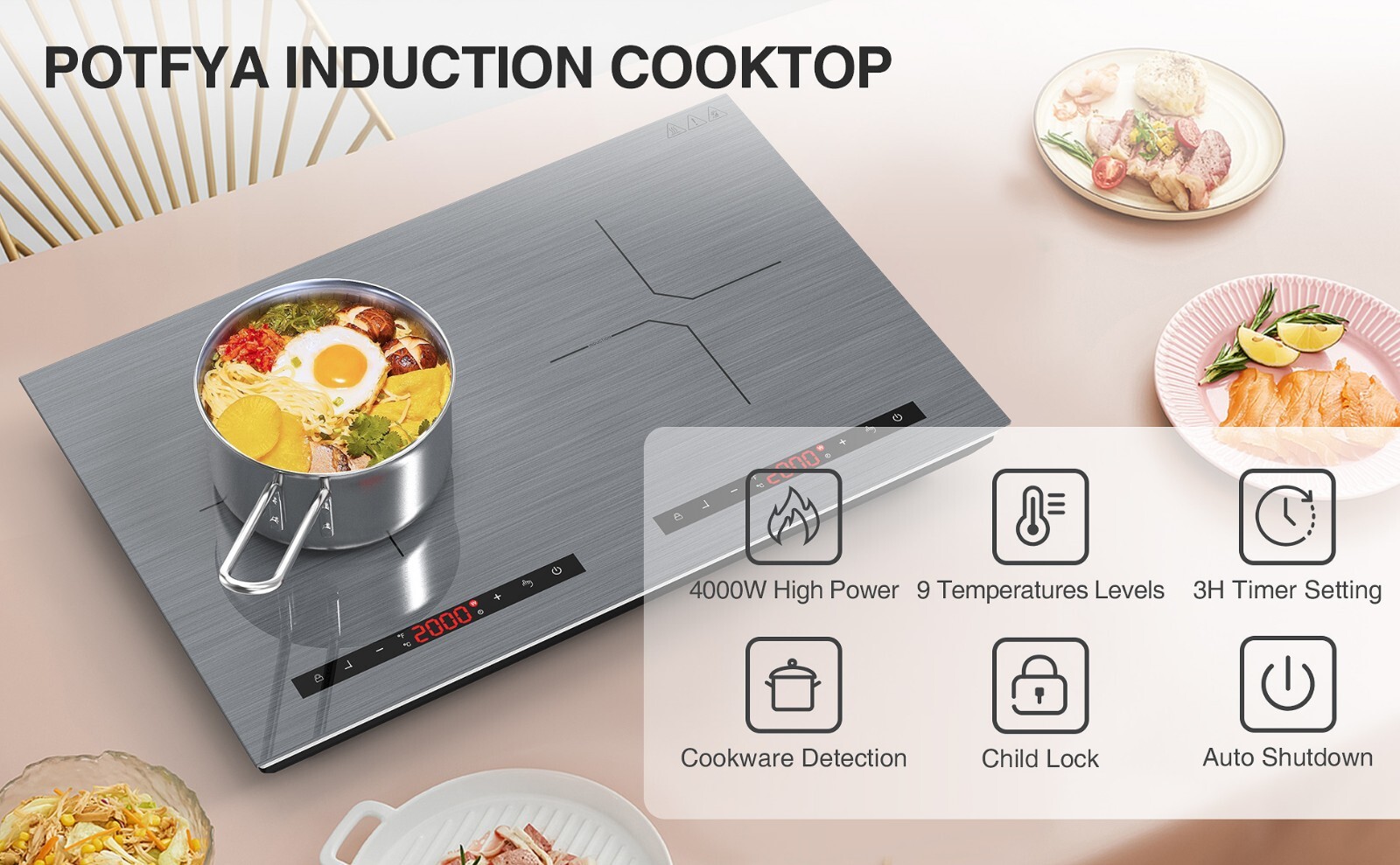 Induction Cooktop Electric Cooktop 2 Burner Electric Stovetop 110V Touch Control