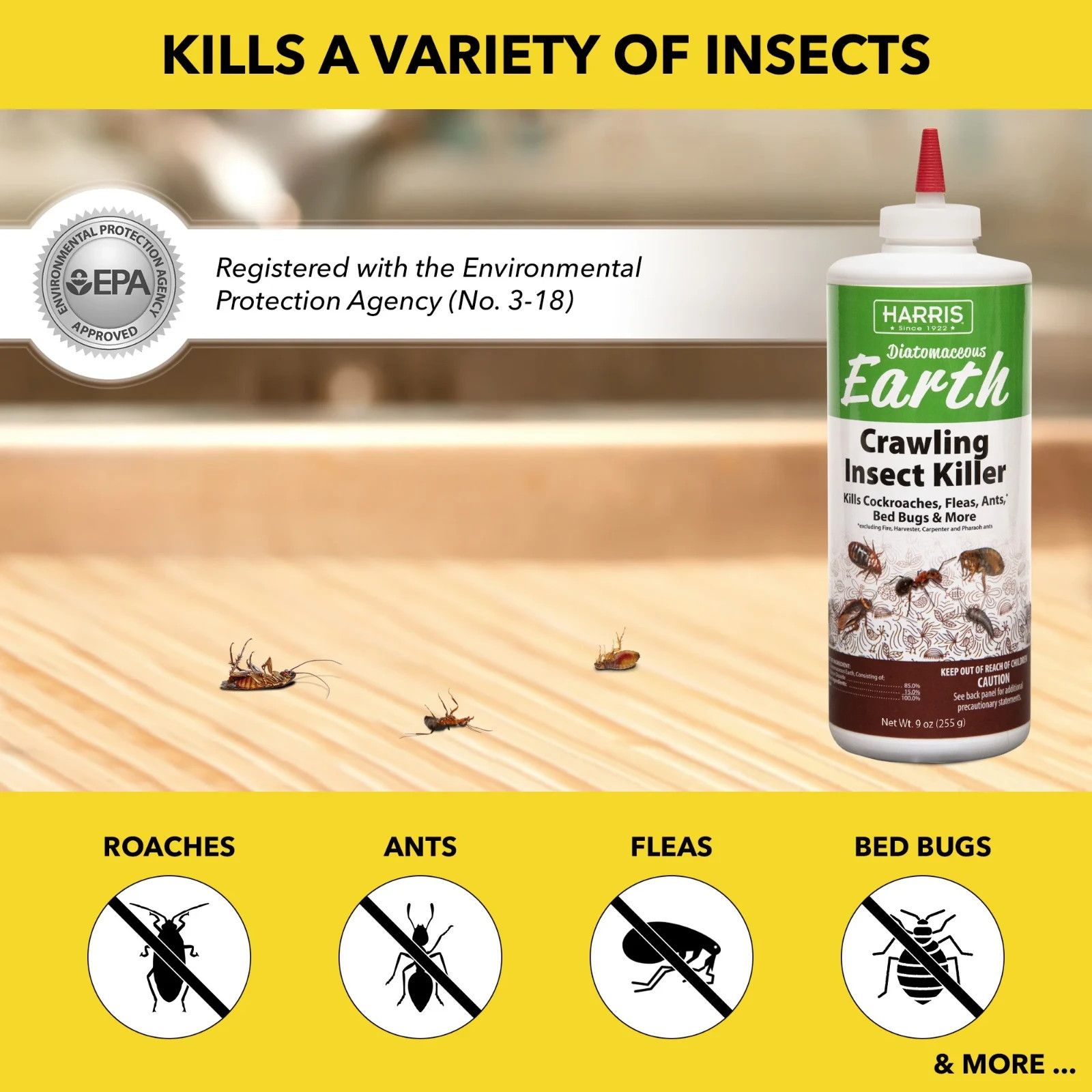 Harris Diatomaceous Earth Crawling Insect Killer Powder, 9oz