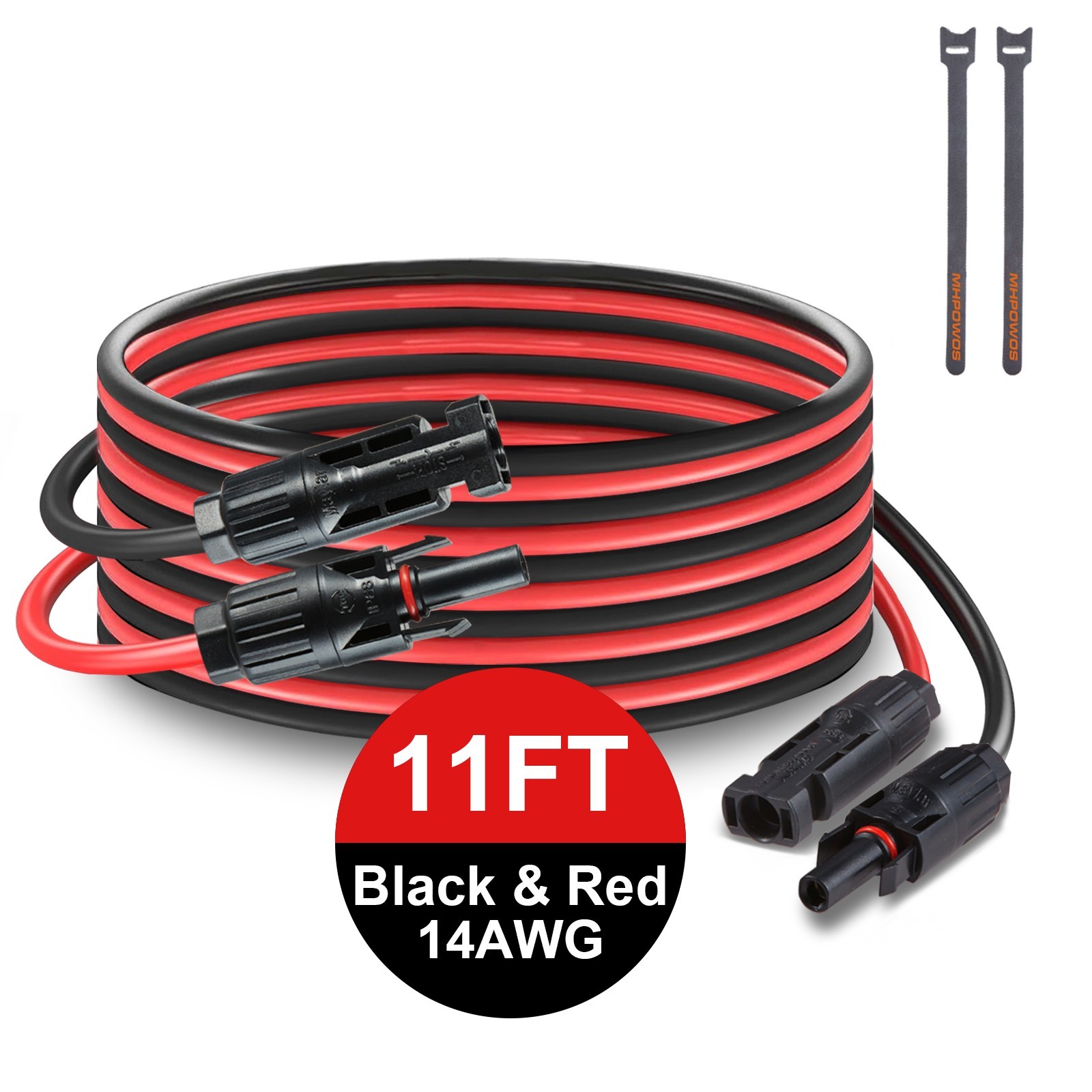 11ft 20ft Black Red Solar Panel Extension Cable Wire Solar Connector 14AWG Gauge