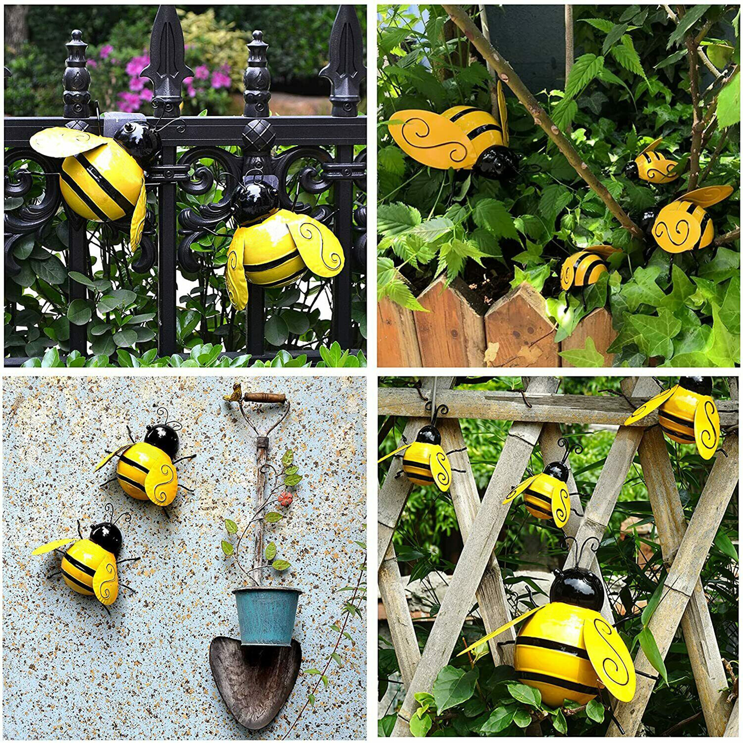 Decorative Metal Bumble Bee Garden Accents – Lawn Ornaments – Set of 4