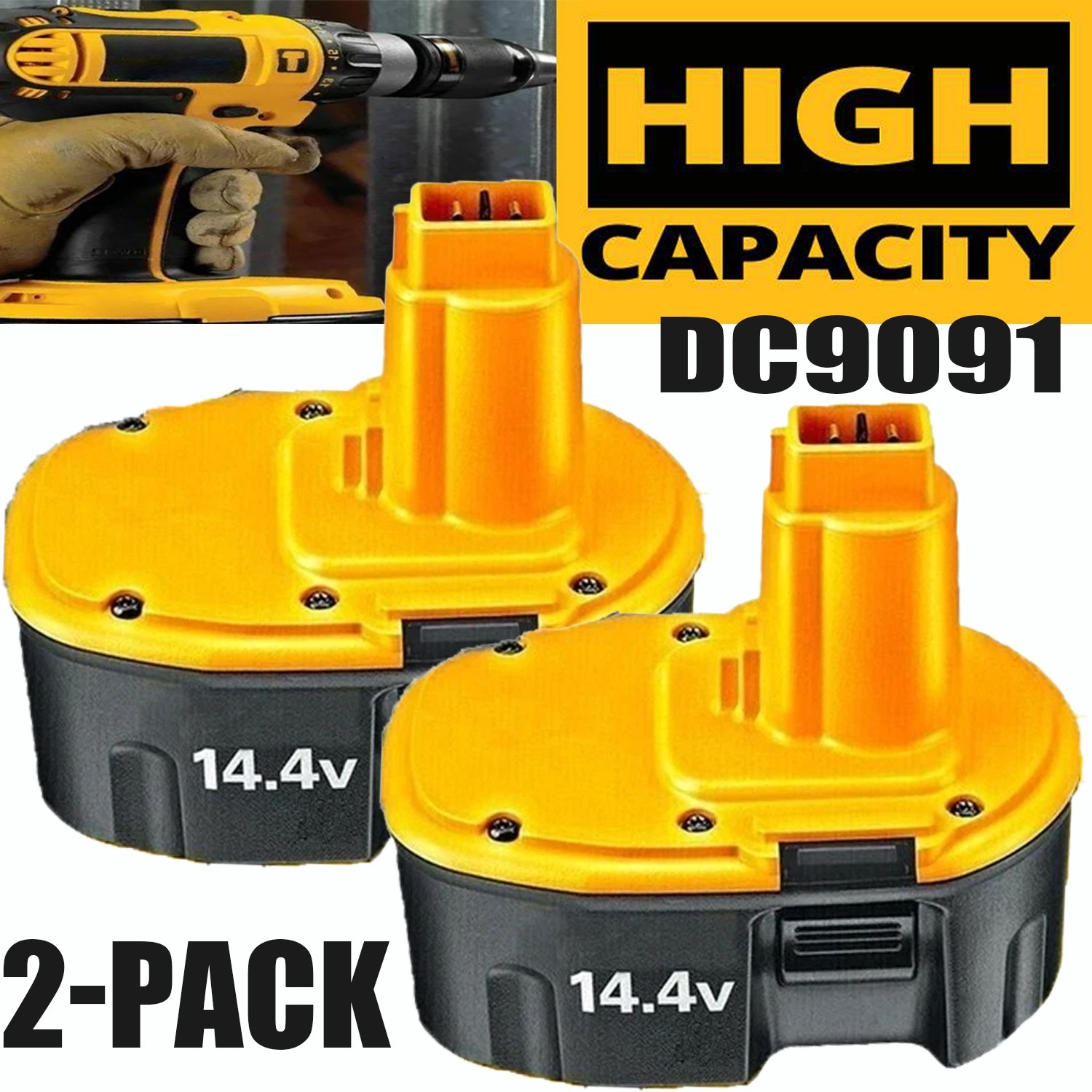 2Pack 14.4 Volt Replacement For DEWALT DC9091 14.4V Battery DW9091 DW9094 DE9091
