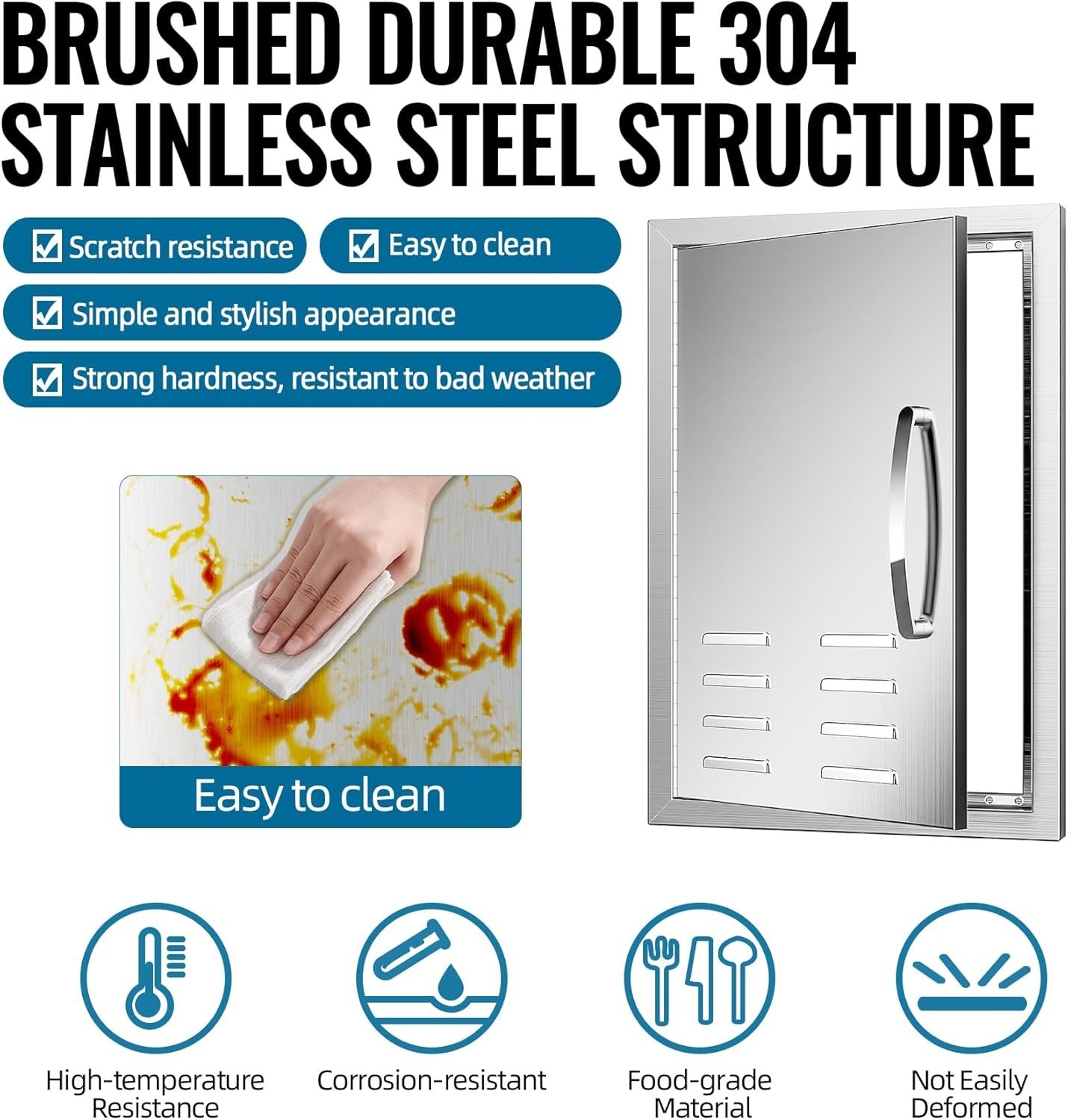 17W x 24H Inch – 304 Stainless Steel BBQ Access Door with Detachable Handles