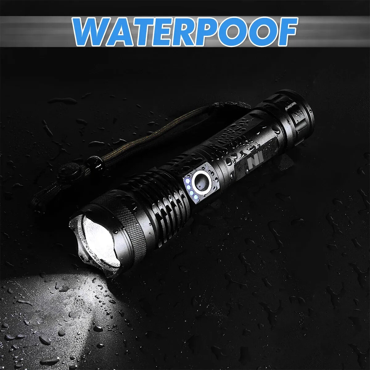 Flashlight LED Aluminum Zoomable 1200 Lumens, 26650 lithium Rechargeable Battery