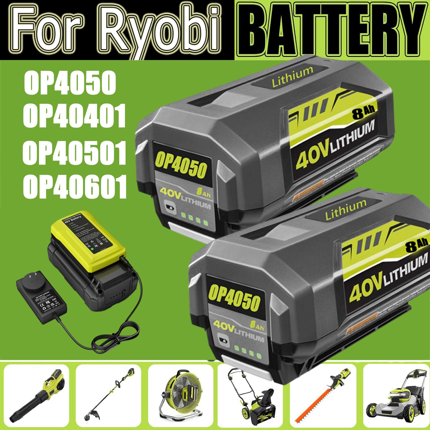 For Ryobi 40V Lithium Battery OP4050 OP40261 OP4030 OP40401 Battery/Charger