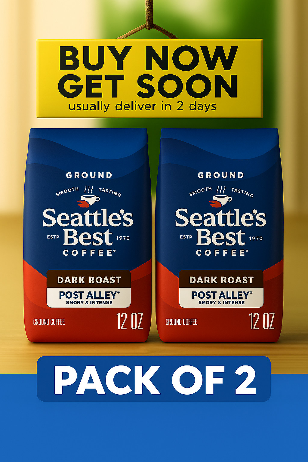 Seattle’s Best Post Alley Dark Roast Ground Coffee 12oz – 2 Pack 100% Arabica