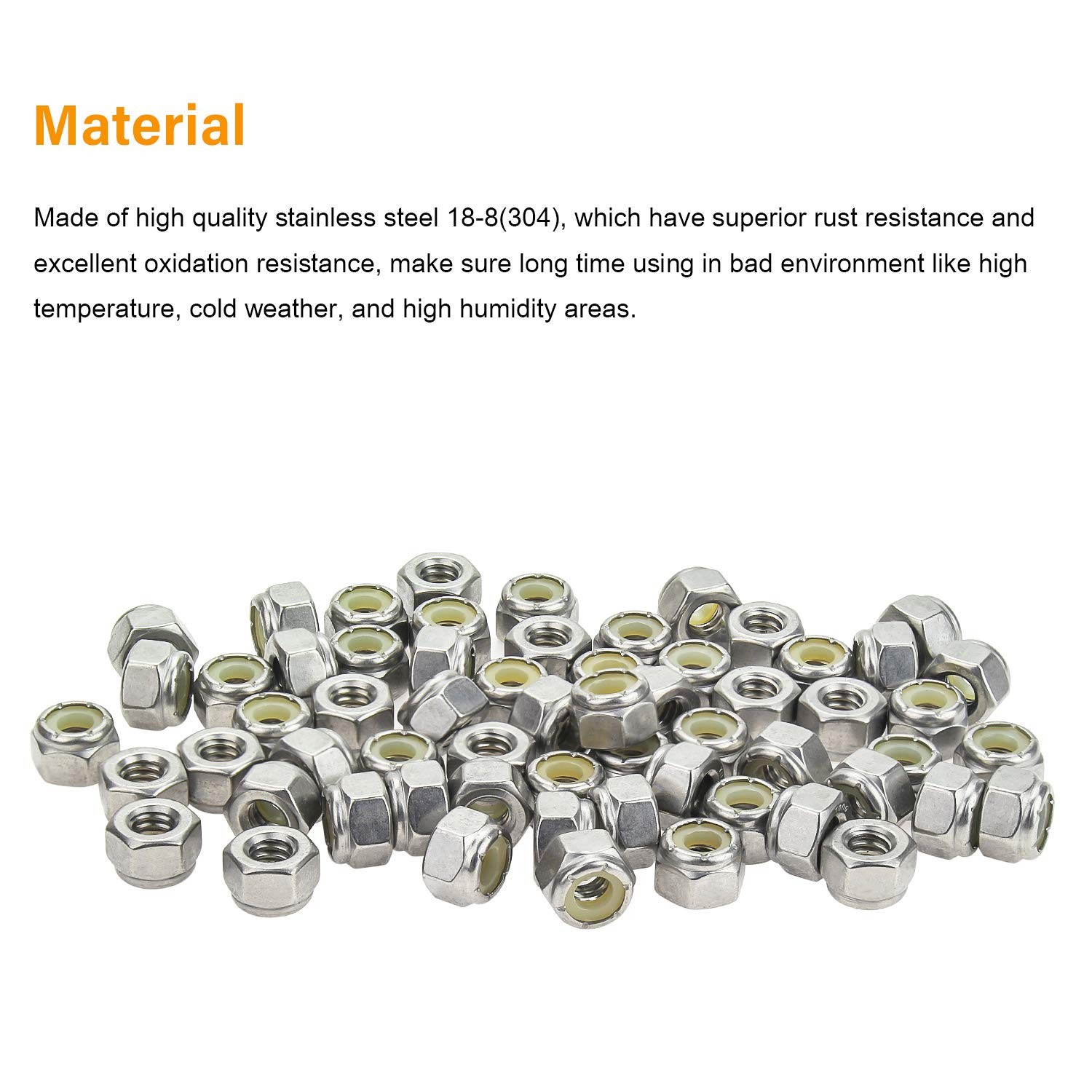 Powlankou 60 Pieces 1/4″-20 Nylon Insert Hex Lock 1/4-20 (60 pcs), Silver