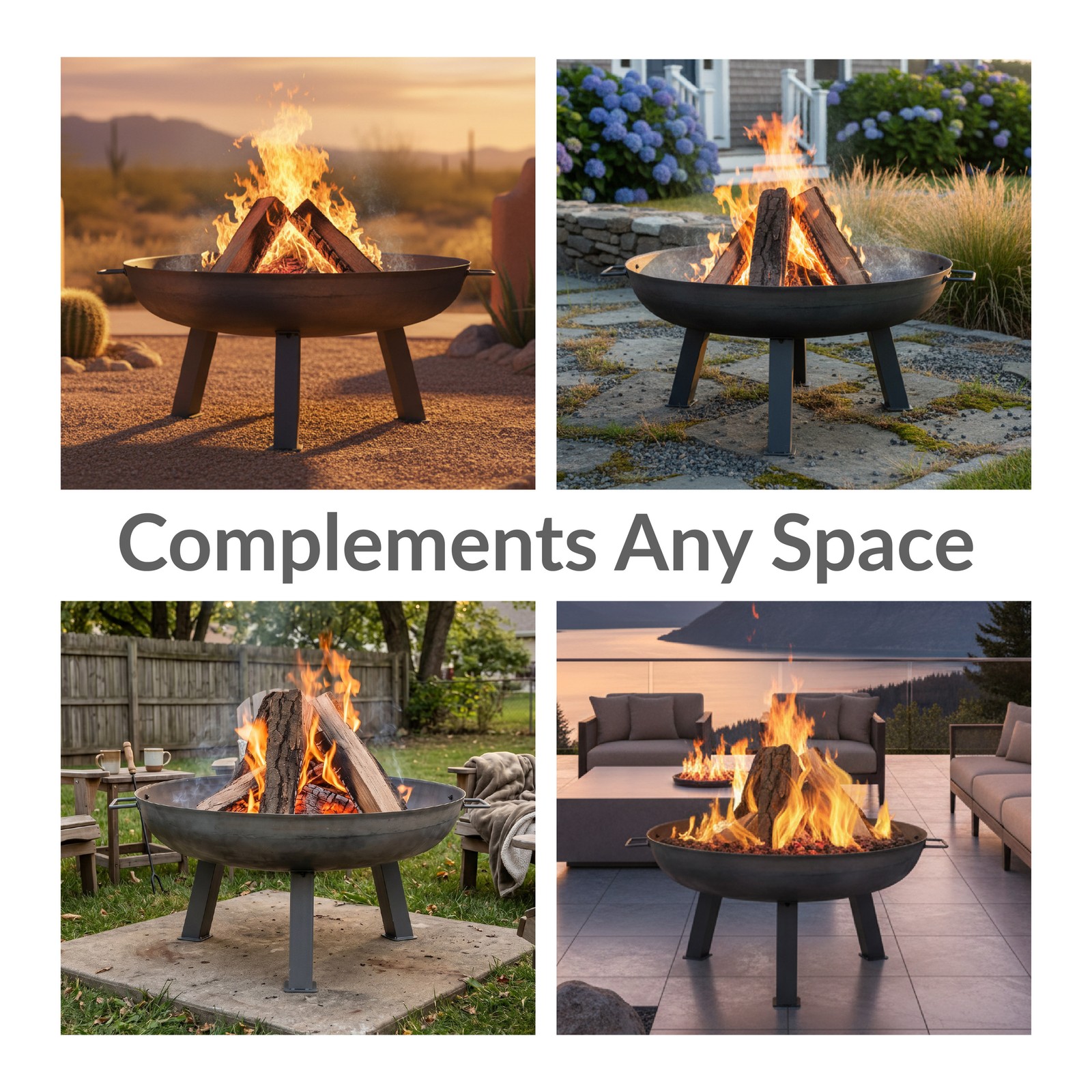 30 in Rustic Cast Iron Outdoor Raised Fire Pit Bowl – Steel by Sunnydaze