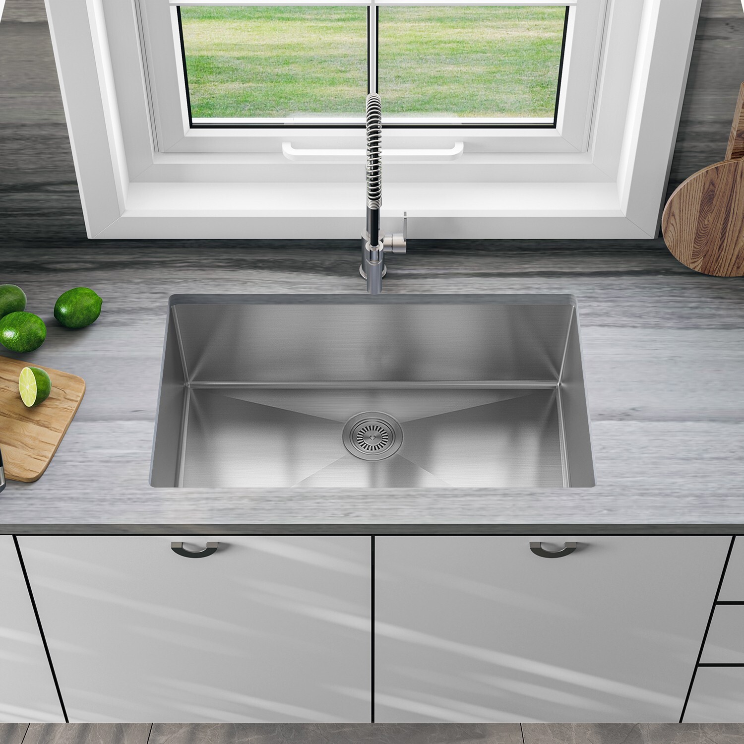 Sinber 32″ Undermount Single Bowl 304 Stainless Steel Kitchen Sink HU3219S-S-16E