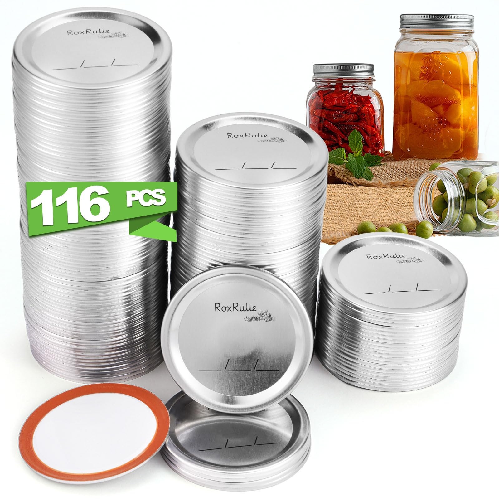 116Pcs Wide Mouth Canning Lids 3.43in Airtight LeakProof Mason Jar Storage