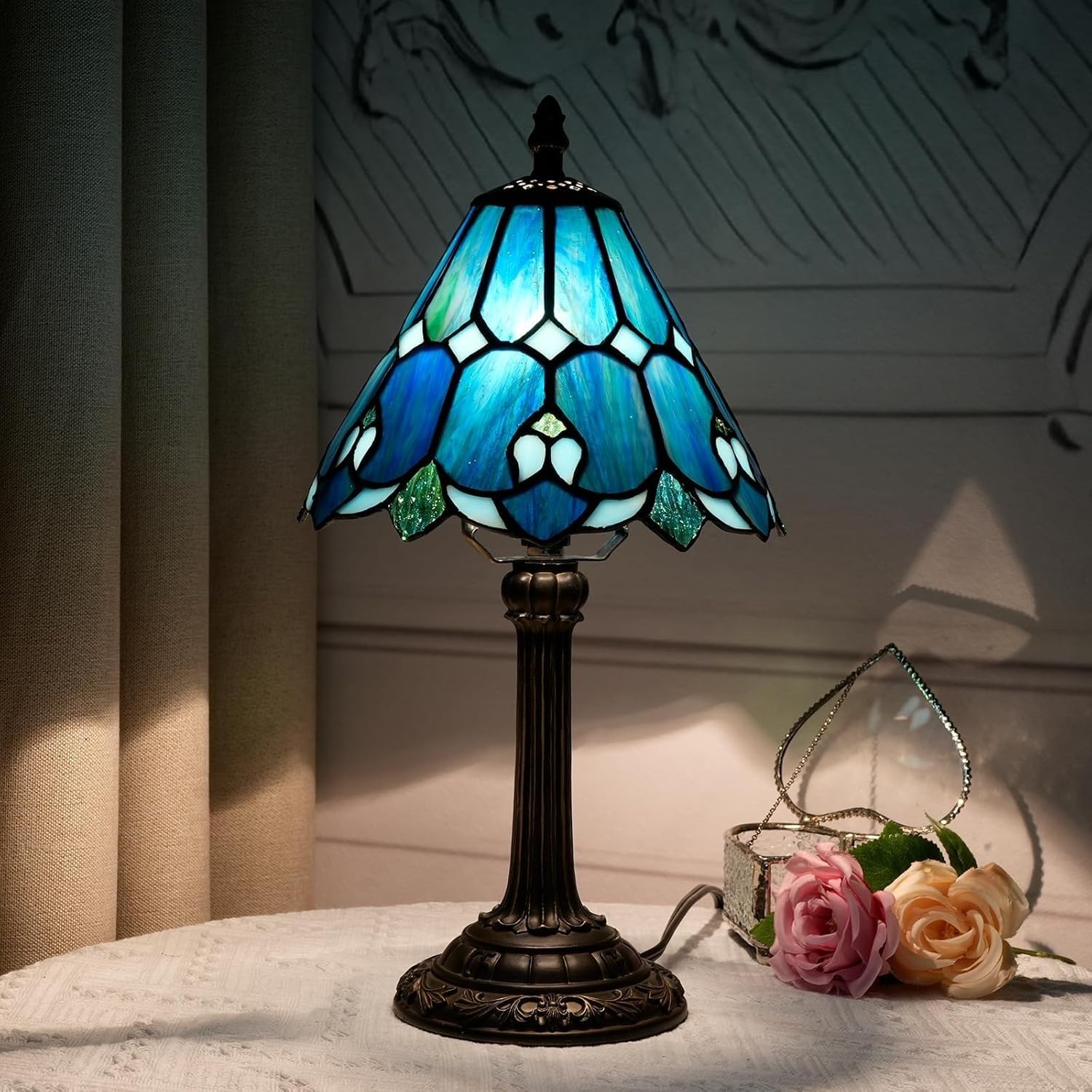 Tiffany Stained Glass Bedside Lamp – Cute Home Decor Gift for Any Room