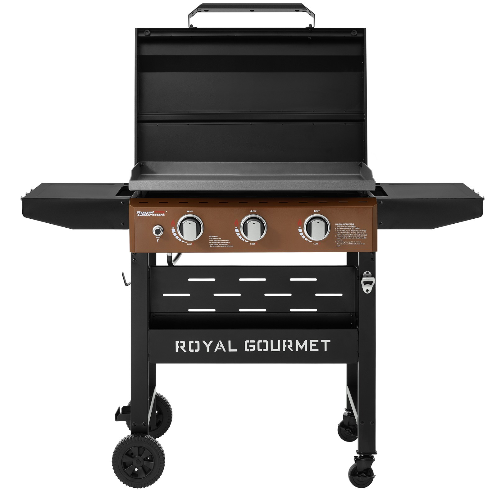 Royal Gourmet 3-Burner Gas Griddle with Hood, 492 Sq for Outdoor Cooking