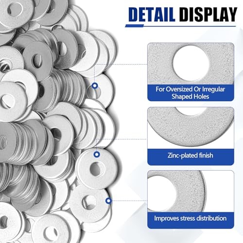 Pieces Zinc Fender Washers Thickness 2 mm Flat 3/8″ x 1-1/4″ 200 Silver