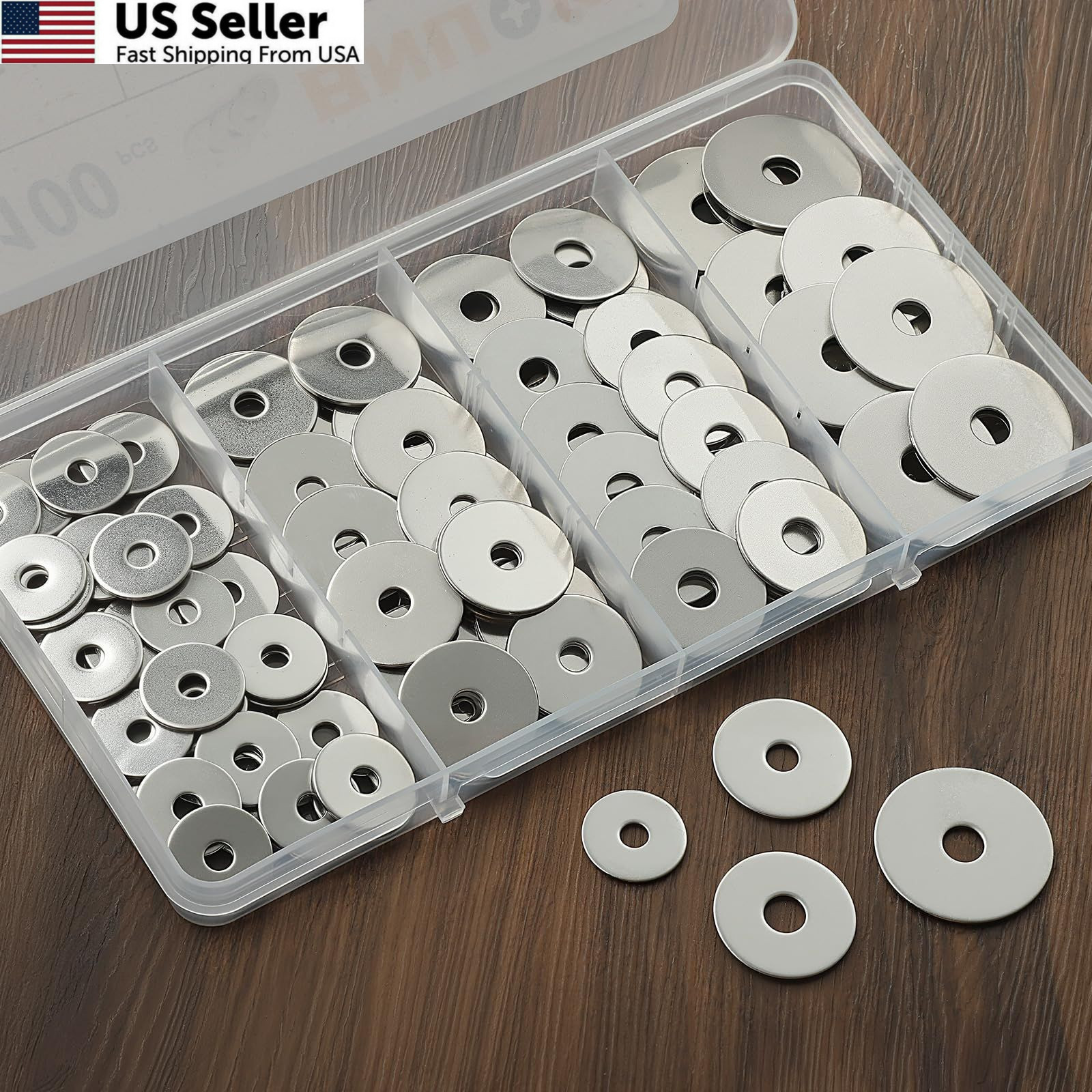 BNUOK 100PCS Fender Washers Assortment Kit, Thickened 304 Silver