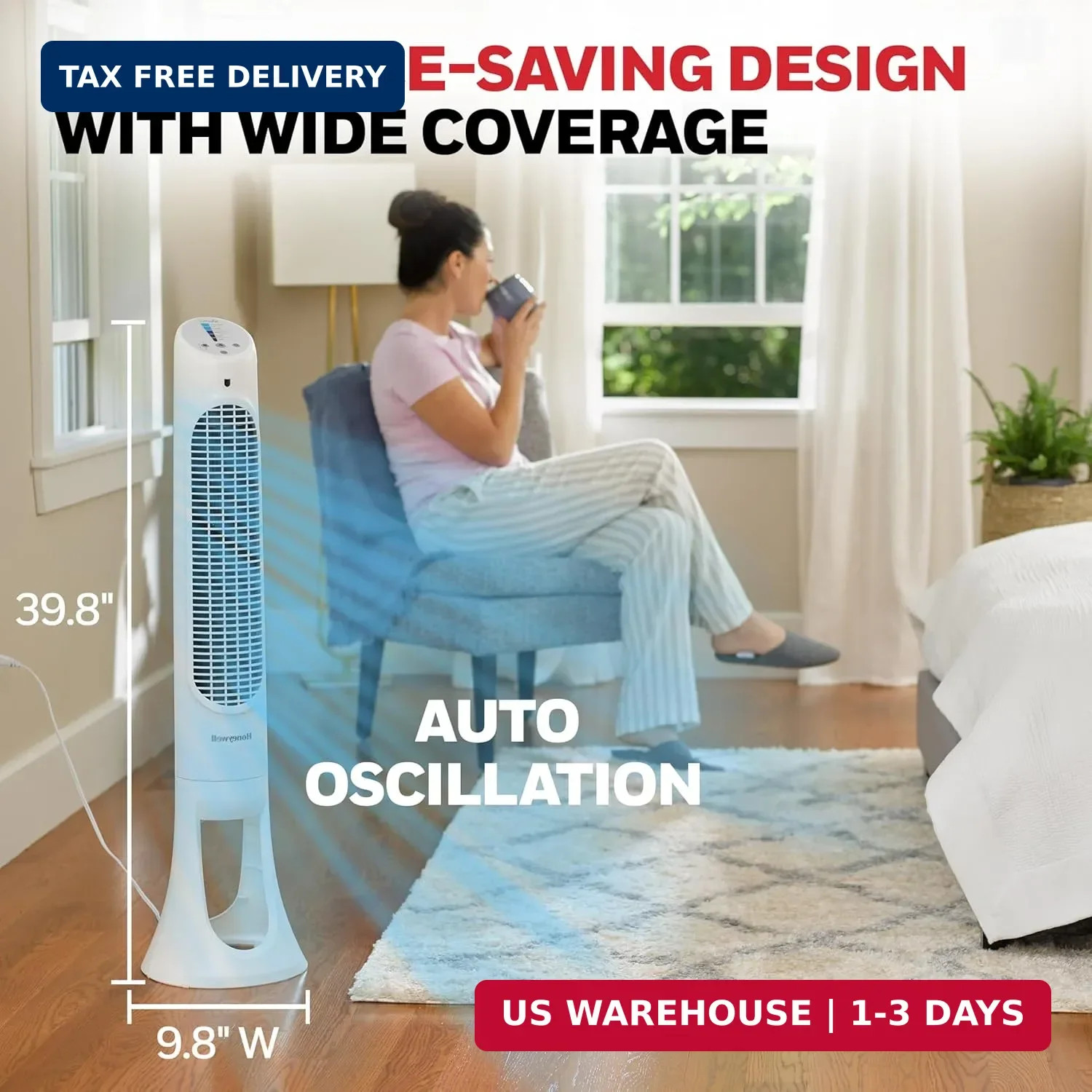 Honeywell QuietSet Whole Room Oscillating Tower Fan with Remote, White, HYF260