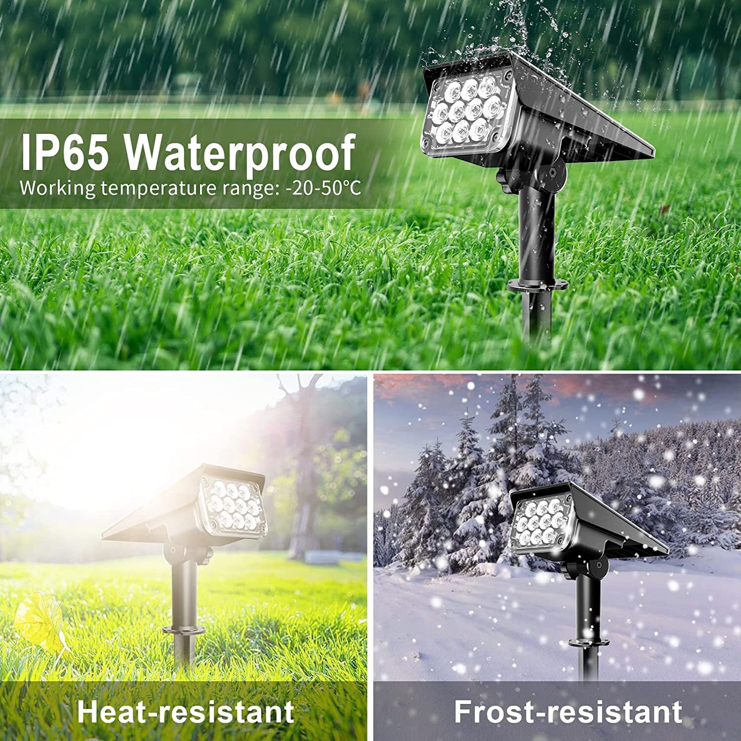 2PCS Solar Garden Lights Outdoor Spotlights LED Landscape Light Path Wall Lights