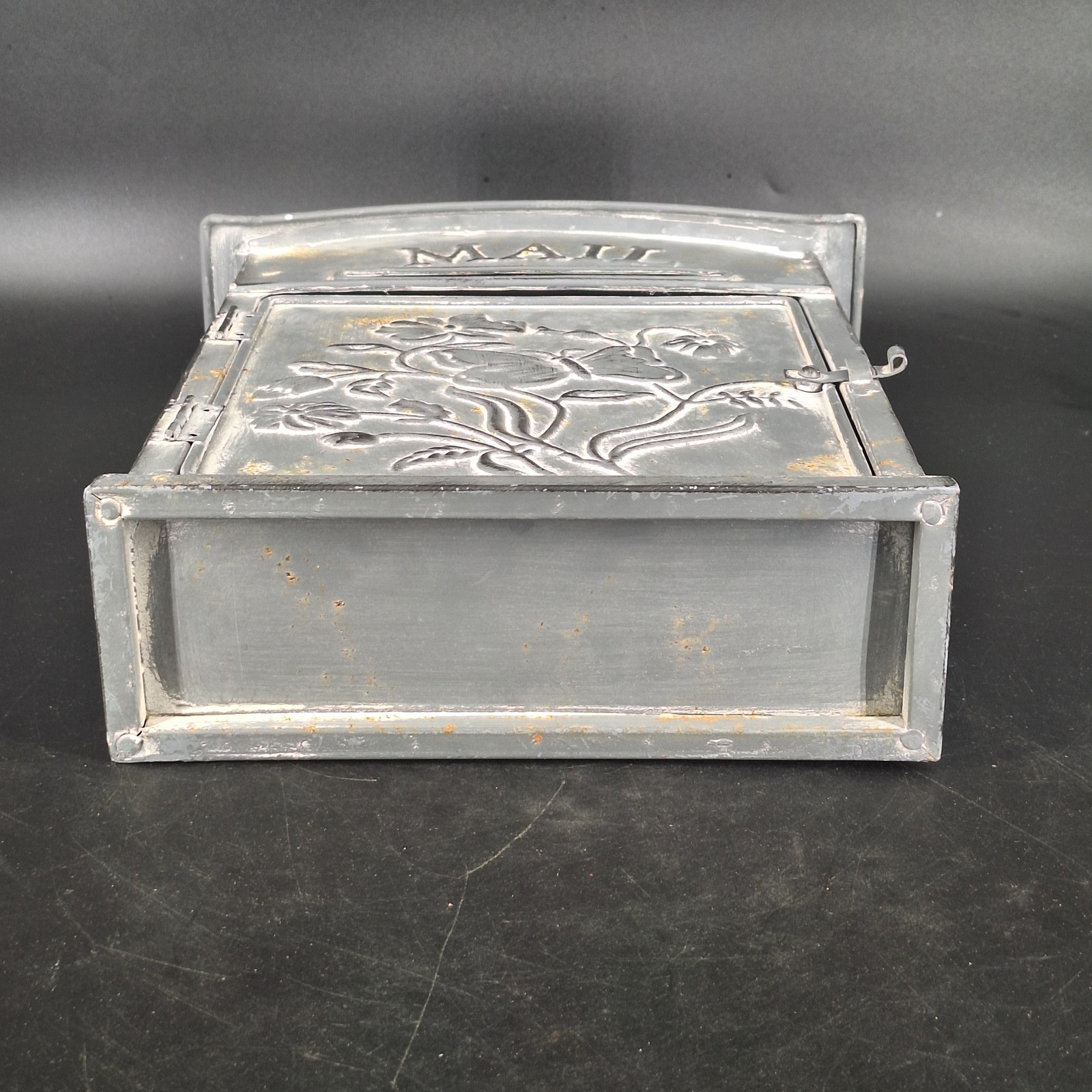 Farmhouse Mail Embossed Metal Wall Mount Mailbox Distressed Gray 10.5″ x 12.25″