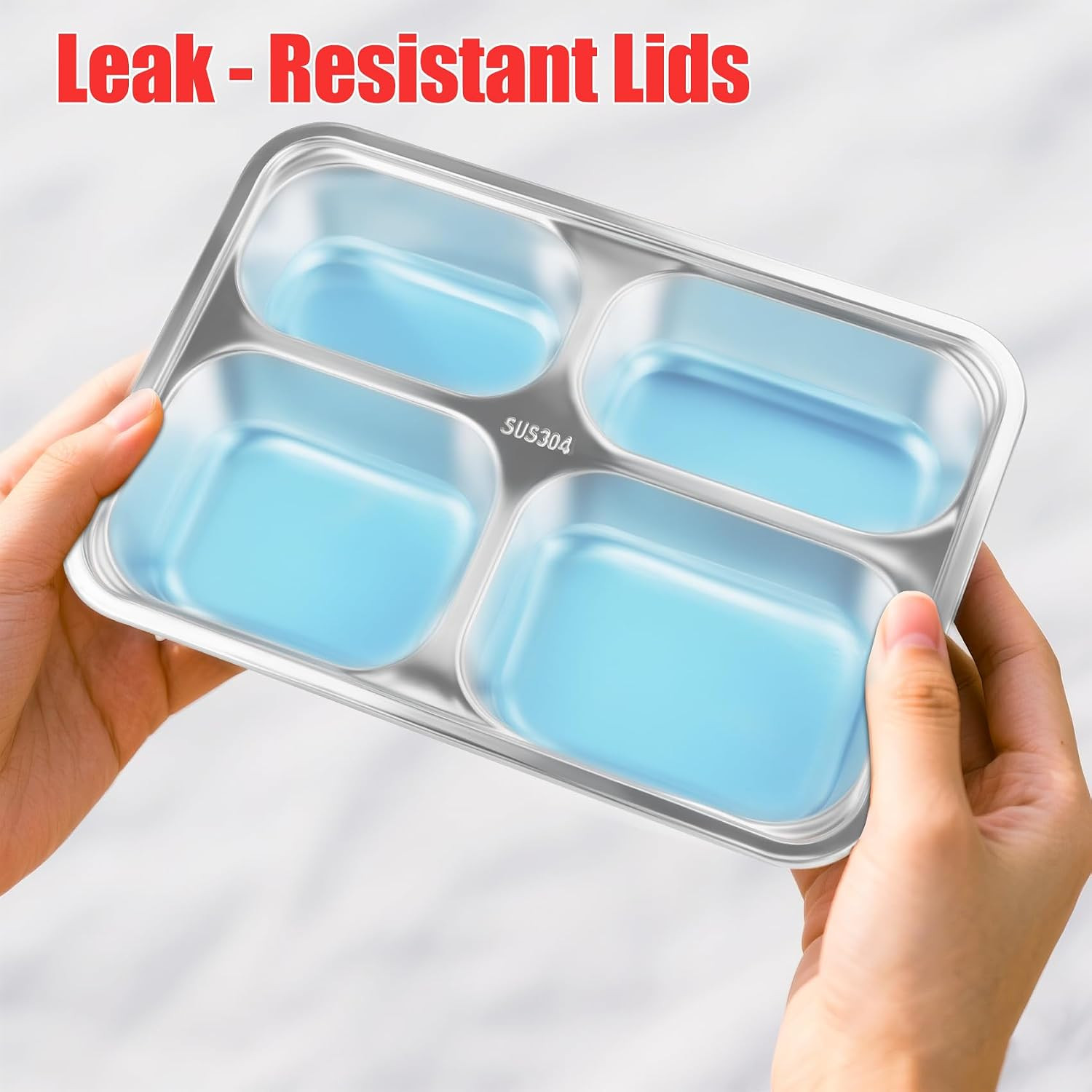 Stainless Steel Snack Containers with Lids 3 Pack, Reusable 4 Compartments