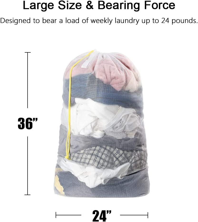 36" Extra Large Laundry Bag Mesh Heavy Duty Drawstring Jumbo Washing Hamper