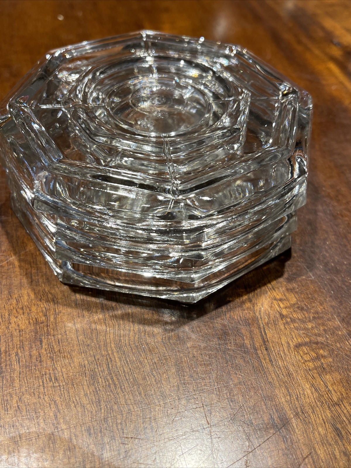 Lot of 4 Clear Octagon Shaped Saucers Textured Coasters Made In Italy