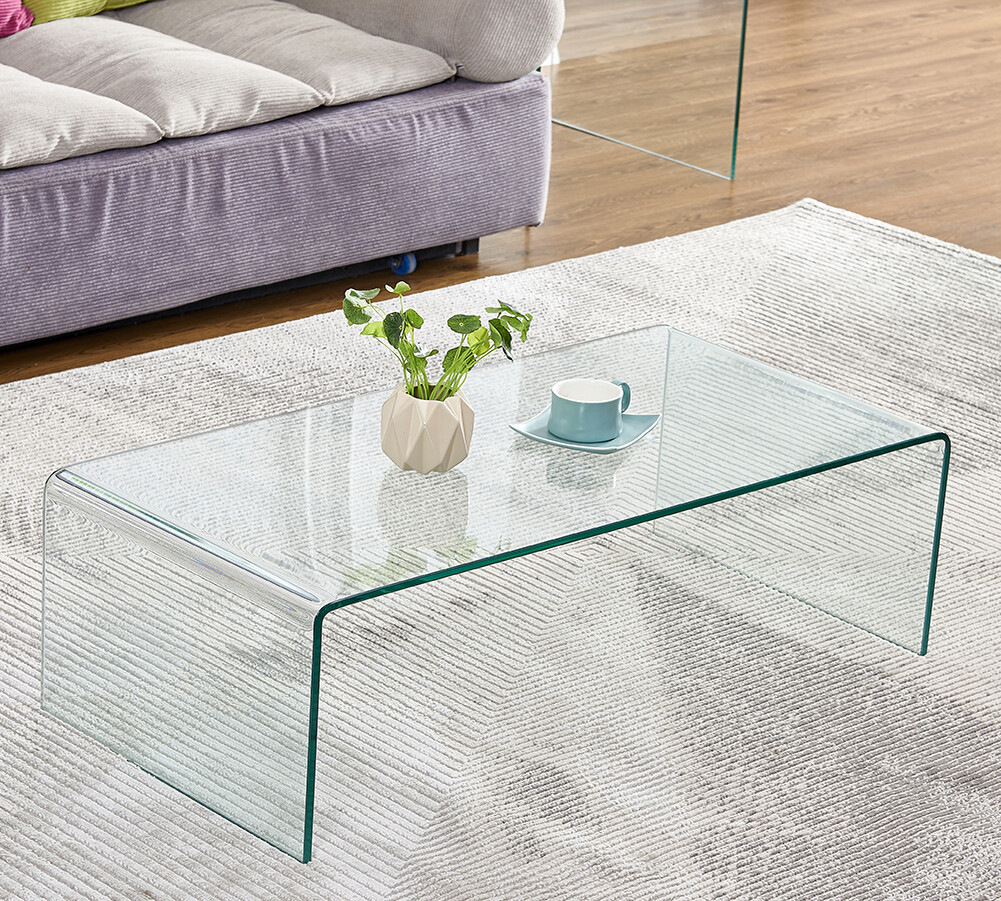 Modern Rectangular Waterfall Design Tempered Glass Coffee Table