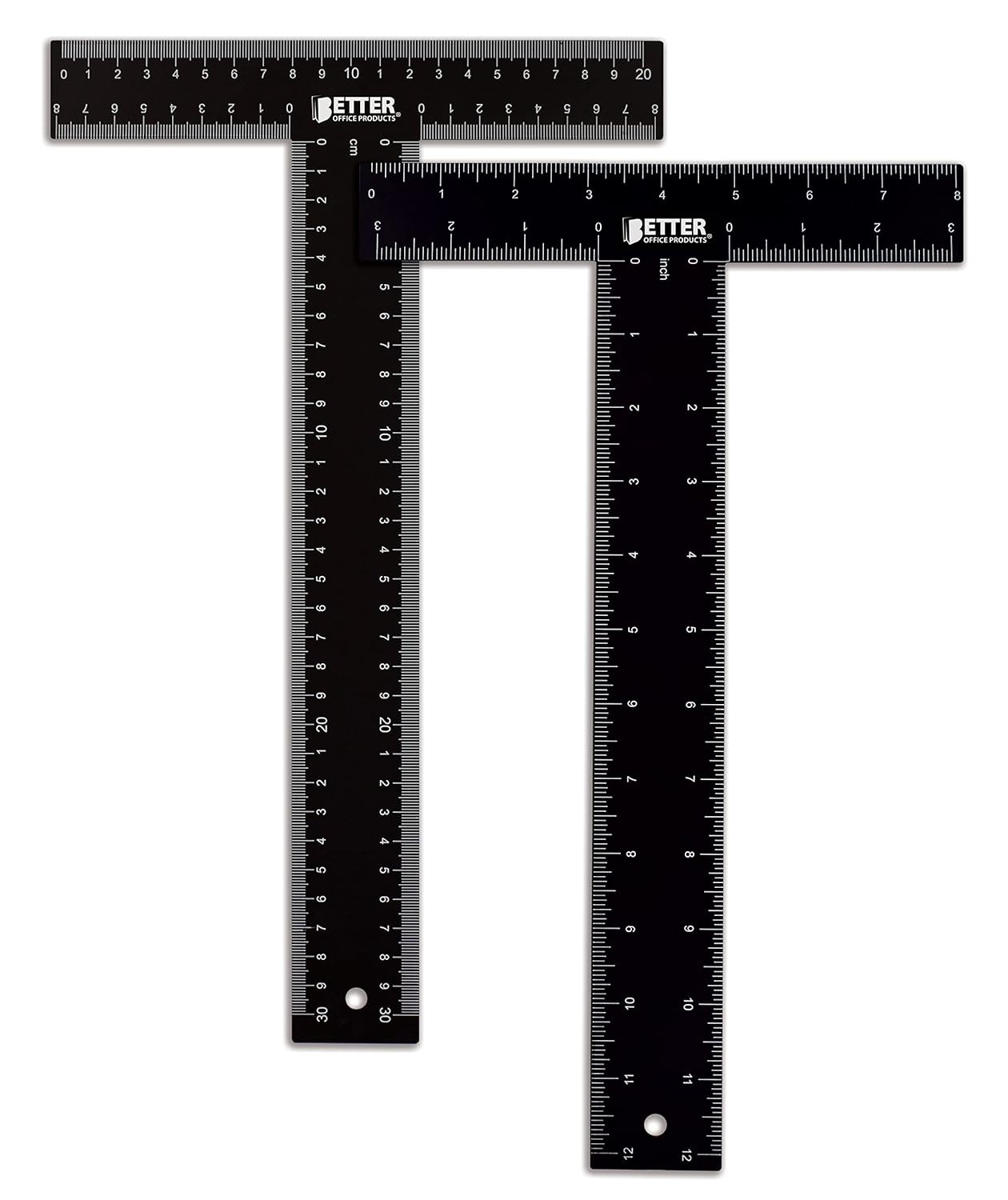 T Square (2 Pack) T Ruler, 12 inch Metal Carbon Steel Ruler, Double Sided Standa