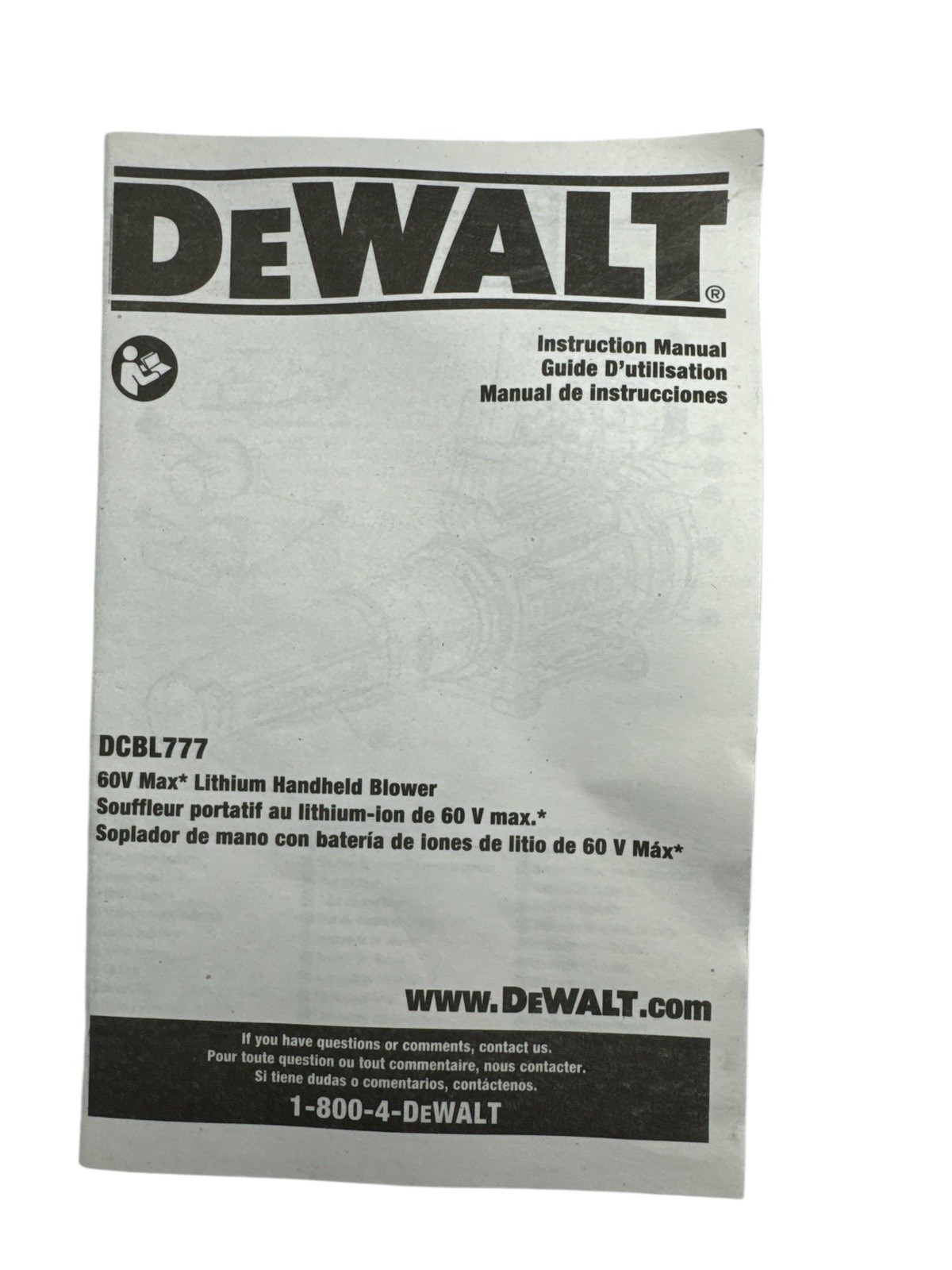 DeWalt 60V MAX Cordless Axial Handheld Blower TOOL ONLY DCBL777B (OB)