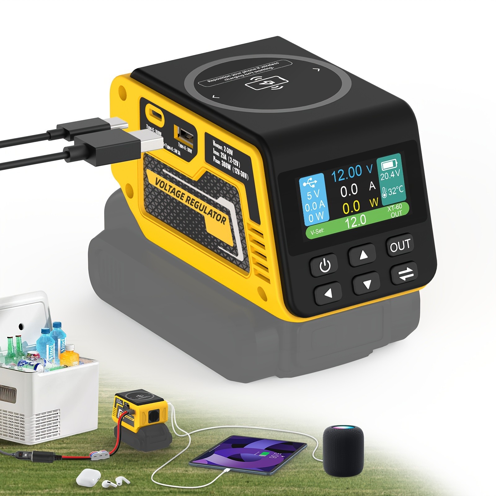 USB Battery Adapter & Voltage Regulator for Dewalt 20V Battery for Camping Work