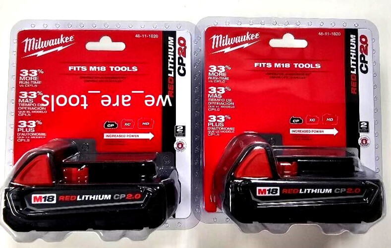 (2) New GENUINE Milwaukee Batteries 48-11-1820 2.0 AH Compact M18 18 Volt 18V