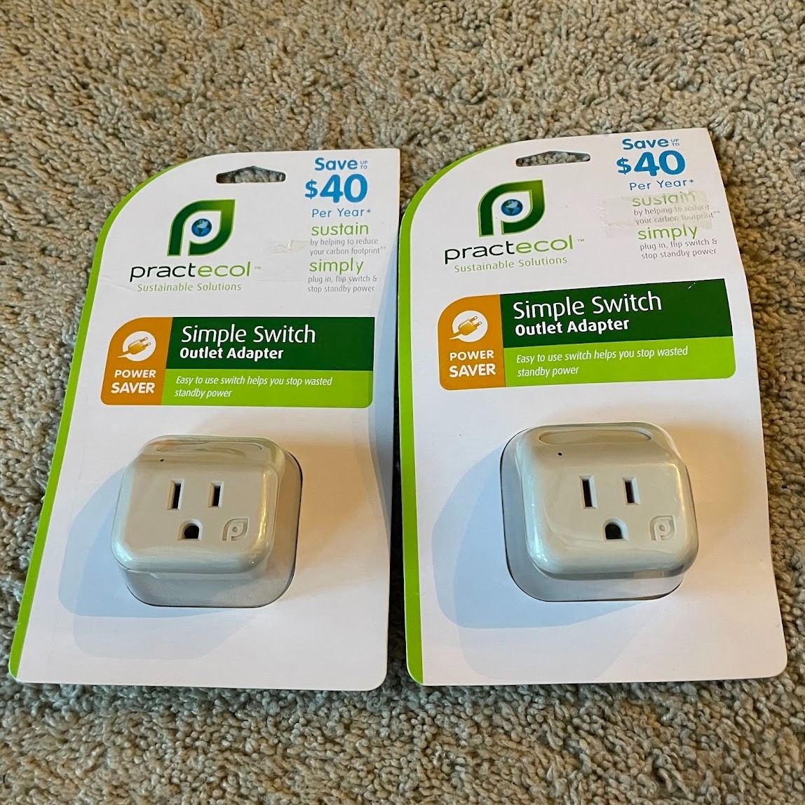 2 Pack Practecol Power Saver Simple Switch Outlet Adapter Green Energy