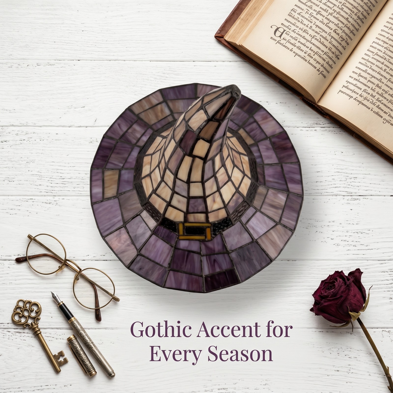 Stained Glass Witch Hat Lamp,USB Powered Gothic Wizard Hats Night Light