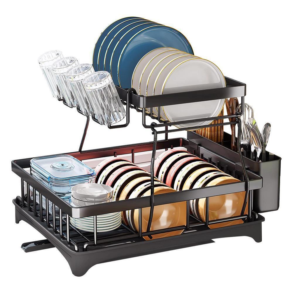 2 Tier Over Sink Dish Drying Rack Stainless Steel Kitchen Dish Drainer Organizer