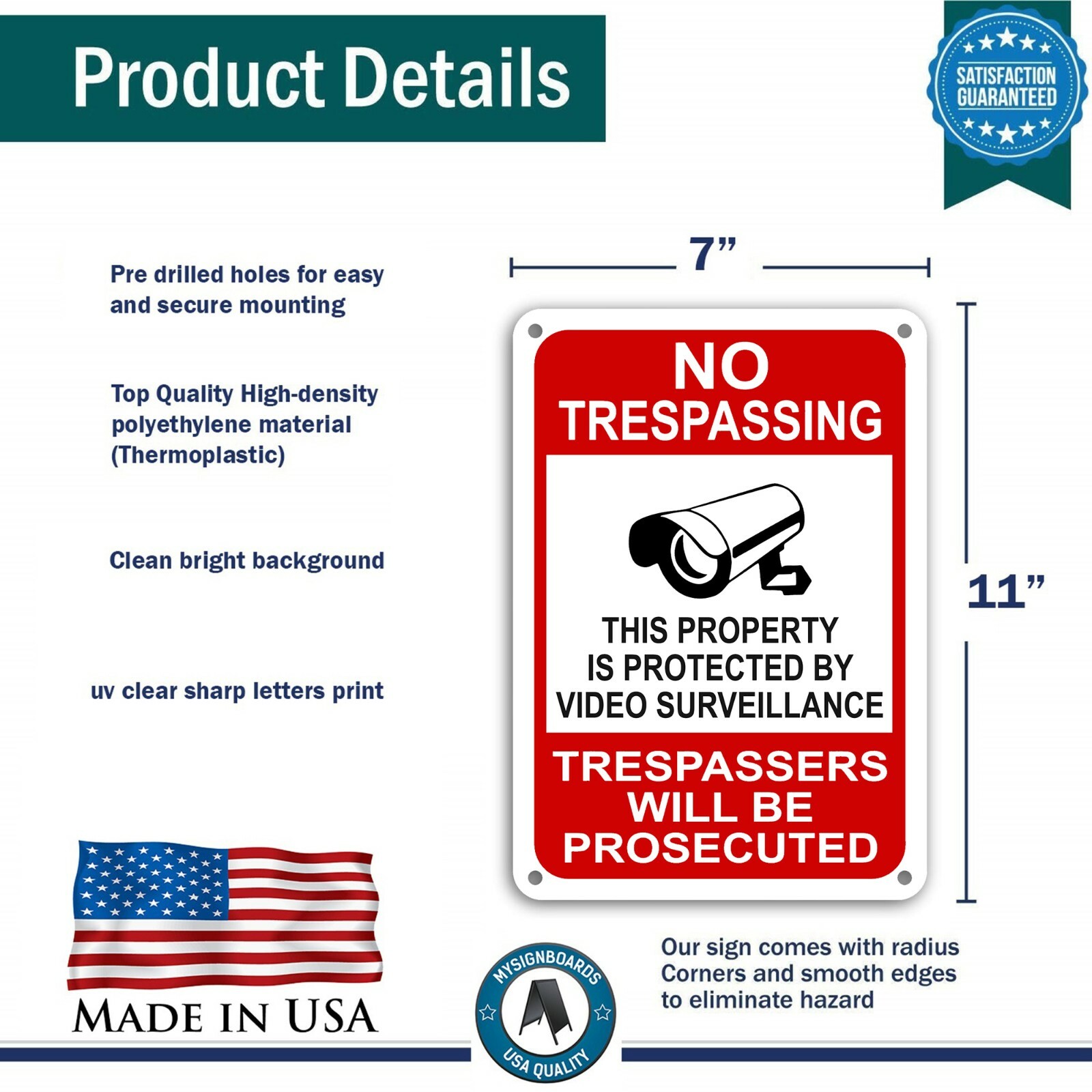Property Protected By Video Surveillance Warning Security Camera Sign cctv 7×11″