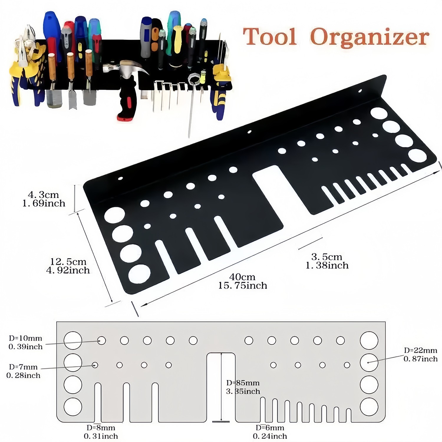Tool Rail Rack Holder Screwdriver Organizer Wall Mount Hanger Shelf for Garage