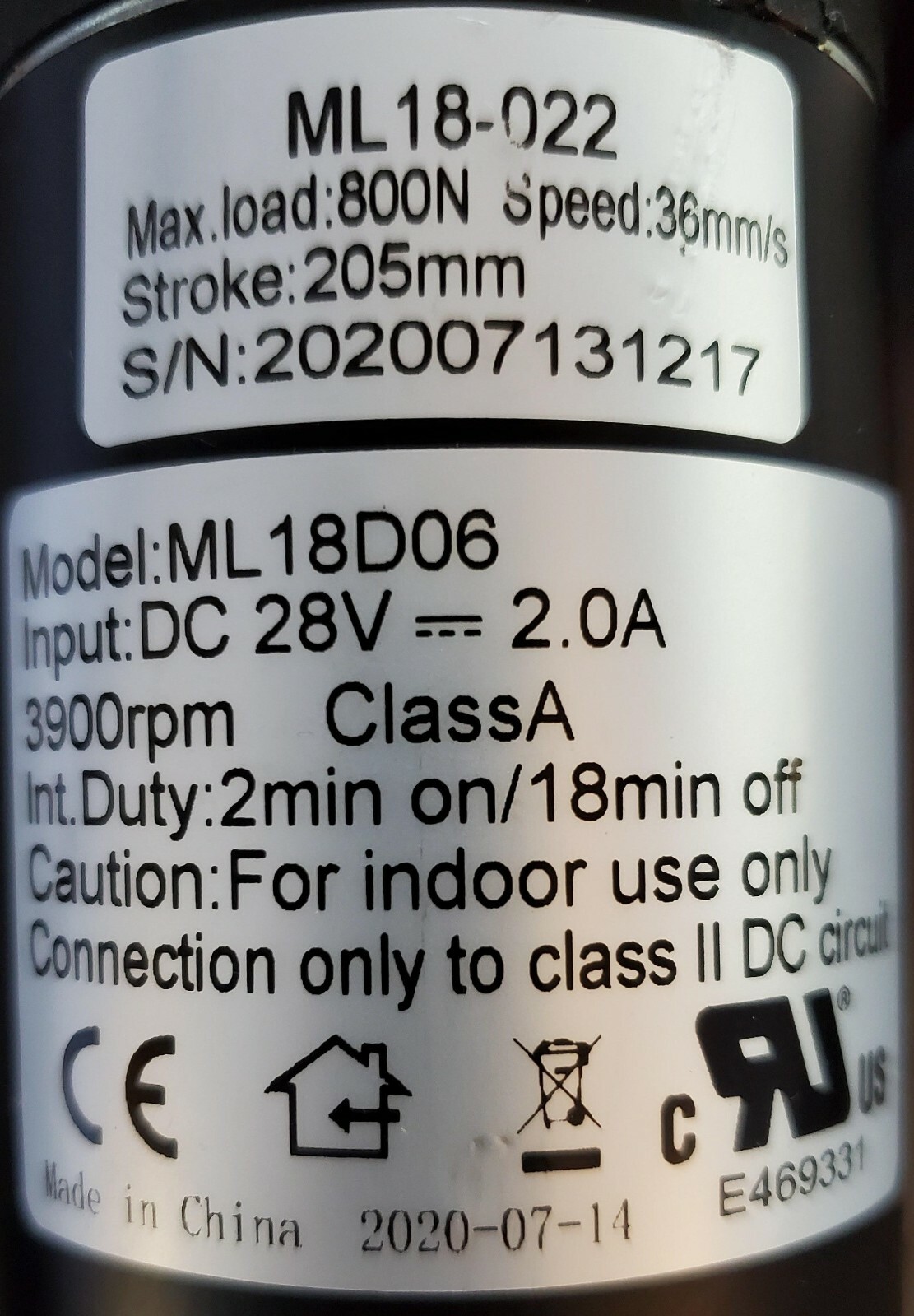 Mulin Electric Motor Actuator – ML18-022 Power Recliner Motor