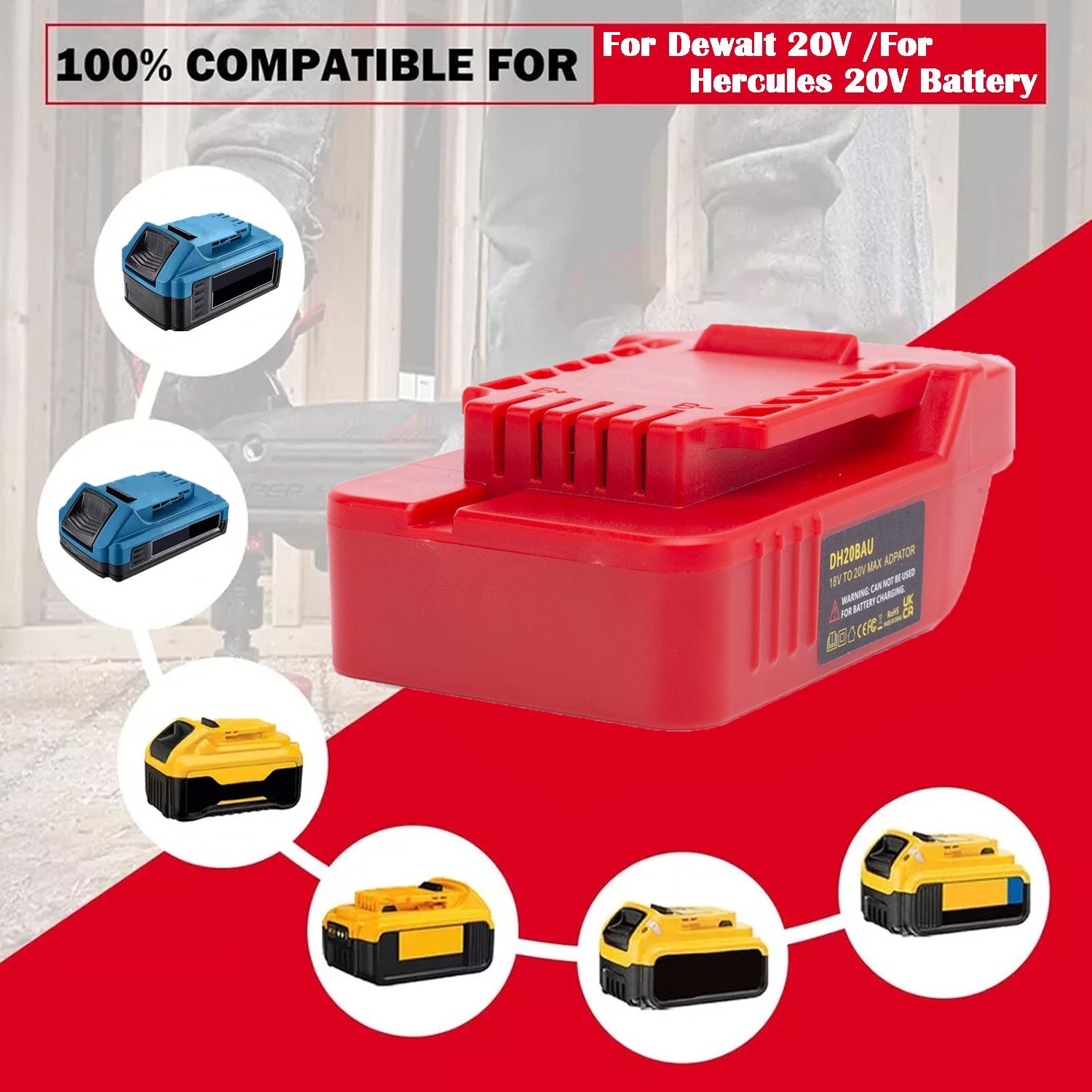 Battery Adapter Fits For Dewalt/Hercules 20V Battery To For Bauer 20V Power Tool